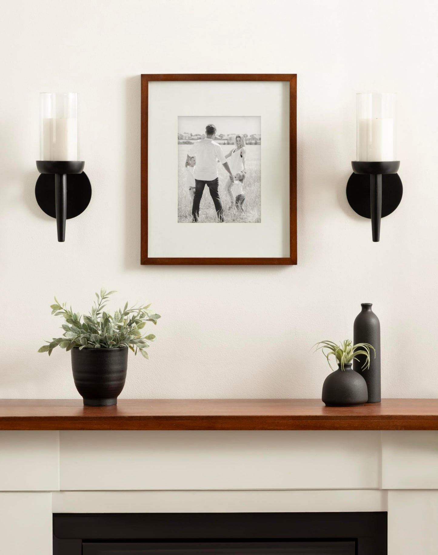 Kate and Laurel Shae Transitional Wooden Wall Sconce; 5 x 5 x 13; Black; Modern Candle Holder with Removable Glass Cylinder for Flameless Pillar Candles in Bedroom or Entryway