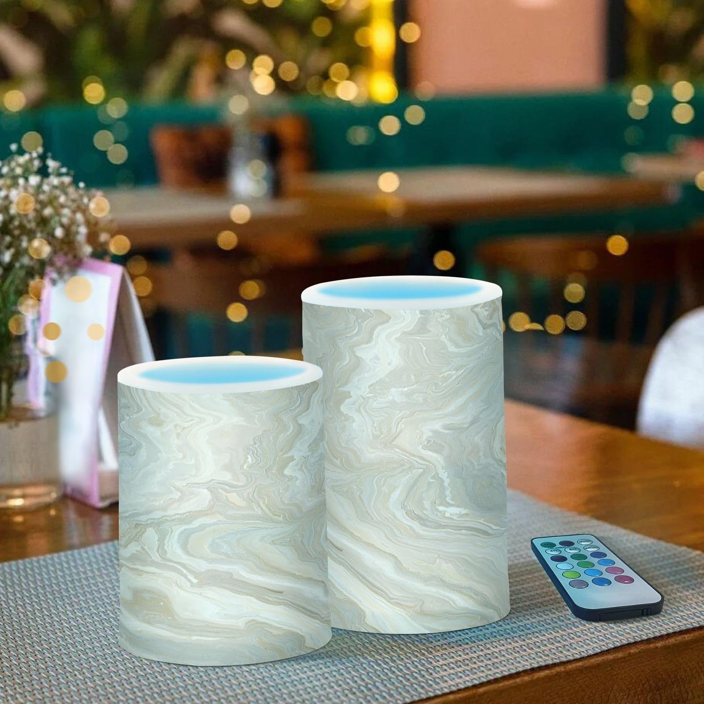 BOENLE Flickering Flameless Candles, Gold Tile Marble LED Candles with Remote Timer, Set of 2 Battery Operated Candle for Valentine Wedding Birthday