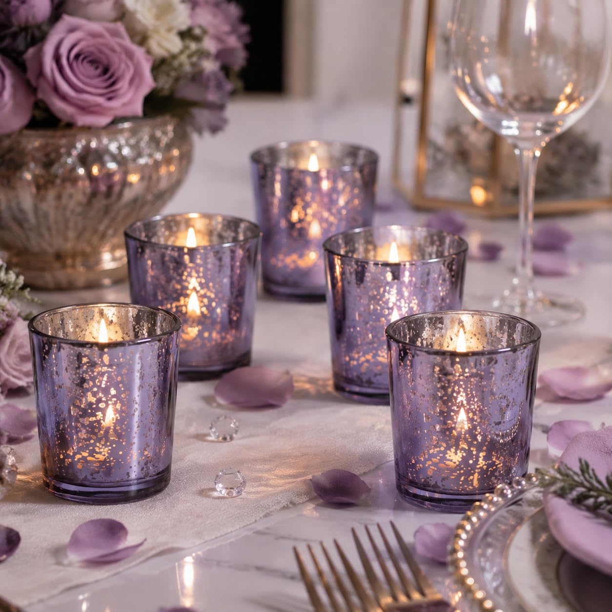 Letine 36pcs Purple Glass Candle Holder Bulk - Ideal Spring Summer Decor for Wedding Centerpiece Table，Valentine's Day