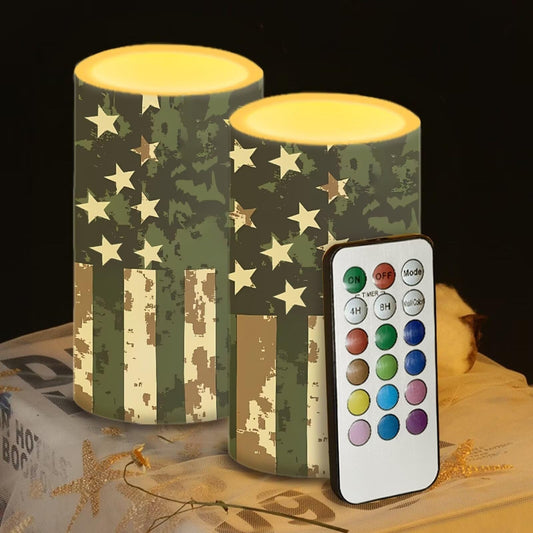 Luarisgur Flameless Candles LED American Flag Decorative Candles Battery Operated Ornage Flickering Candles with 18-Key Remote Timer Pillar for Home Living Room Party Table Decorations