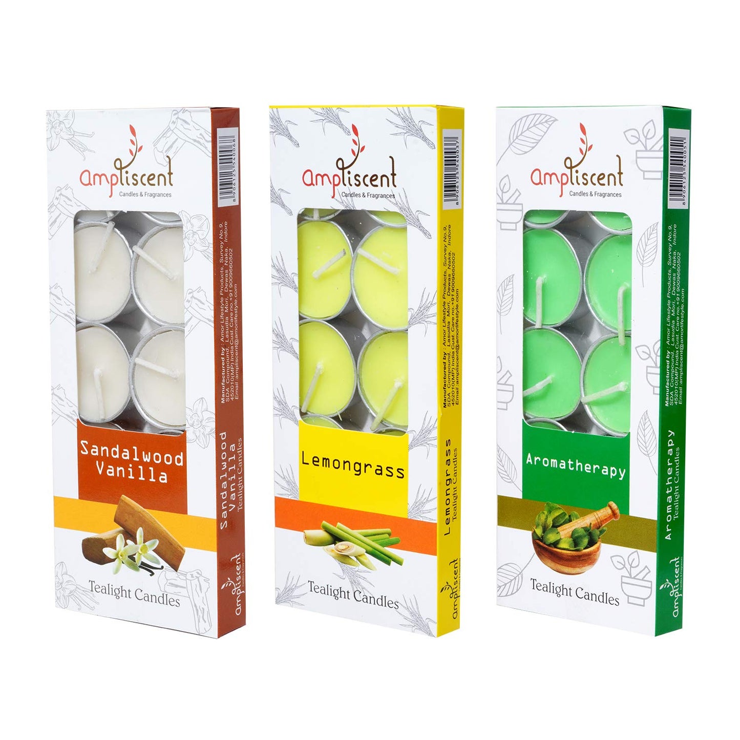 Ampliscent TeaLights Candles I Sandalwood Vanilla + Aromotherapy + Lemongrass I Pack of 3-30 Premium Tealights I Long-Lasting Aroma | for Home Decor, Meditation, Christmas & Holiday Gifts