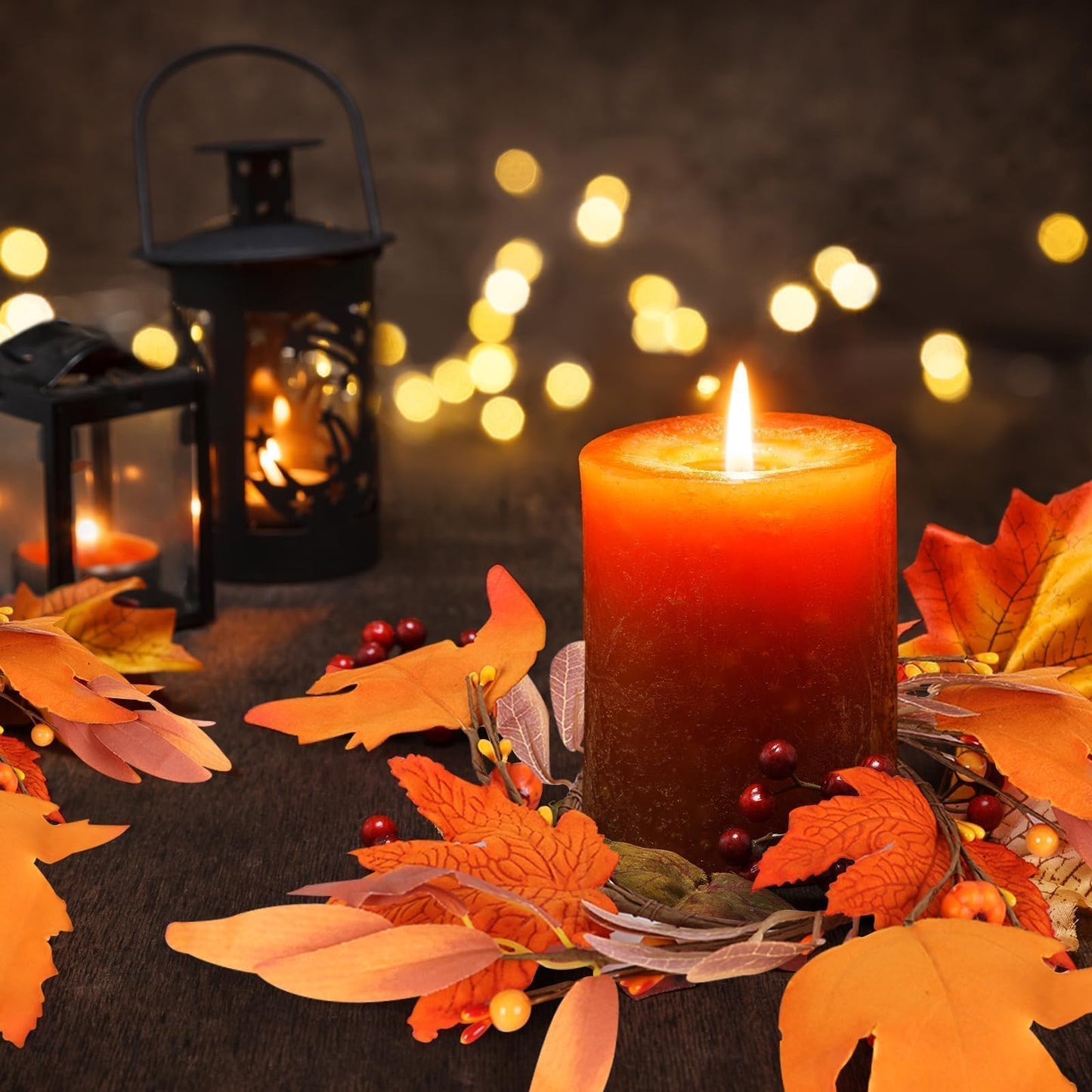 6 Pcs Mini Fall Wreaths Thanksgiving Table Centerpieces Fall Candle Rings 9 Inch Maple Leaf Wreaths for Cabinets Farmhouse Autumn Wreath for Front Door Porch Wall Window Decorations