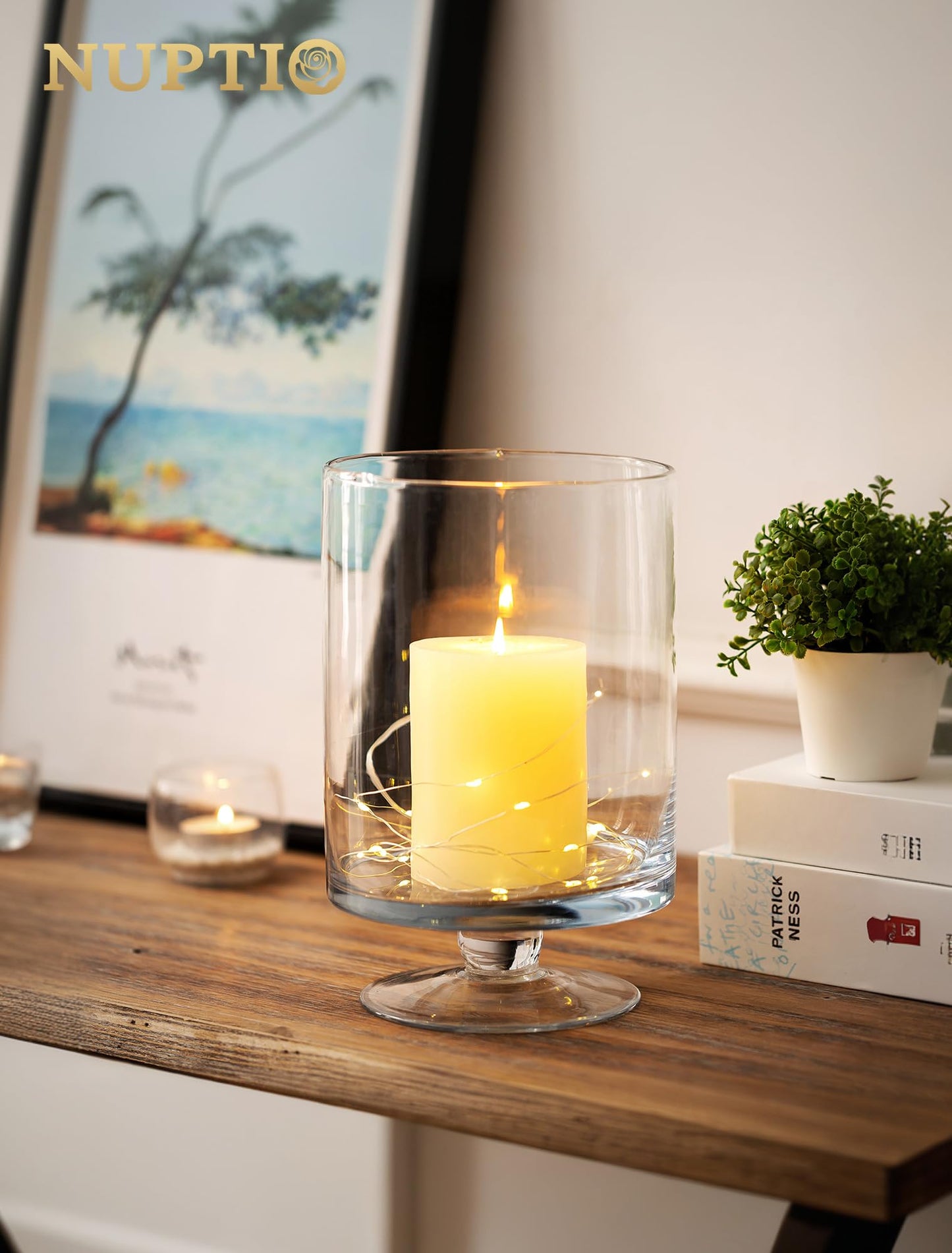 Glass Candle Holder for Pillar Candles - Large Glass Vases for Table Decoration, Clear Hurricane Candle Holder for Wedding Christmas Halloween Party Centerpiece Dining Room Decor, Gifts for Women