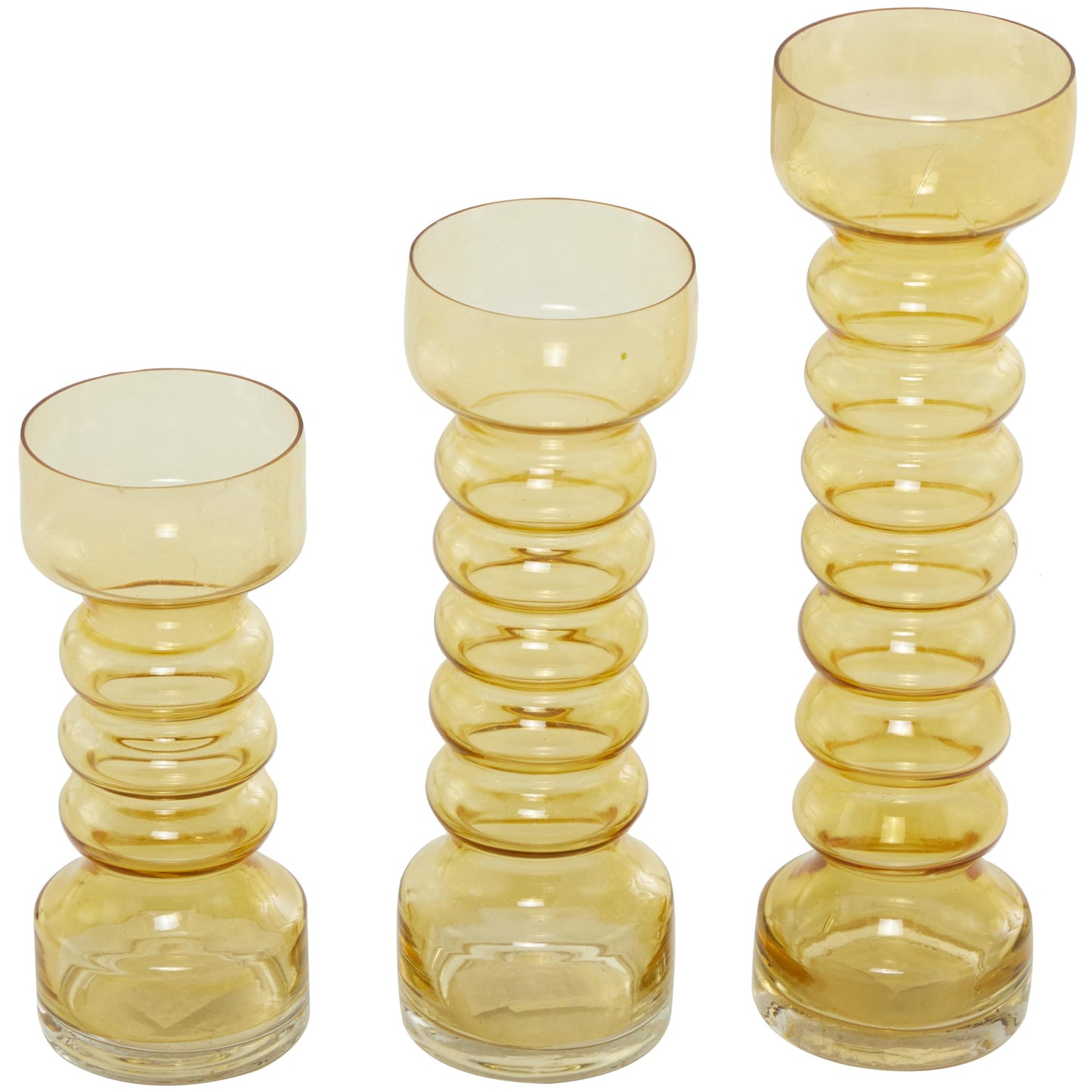 Deco 79 Glass Decorative Candle Holder Bubble Pillar Candle Stand, Set of 3 Candlestick Holder 13", 11", 8" H, Yellow