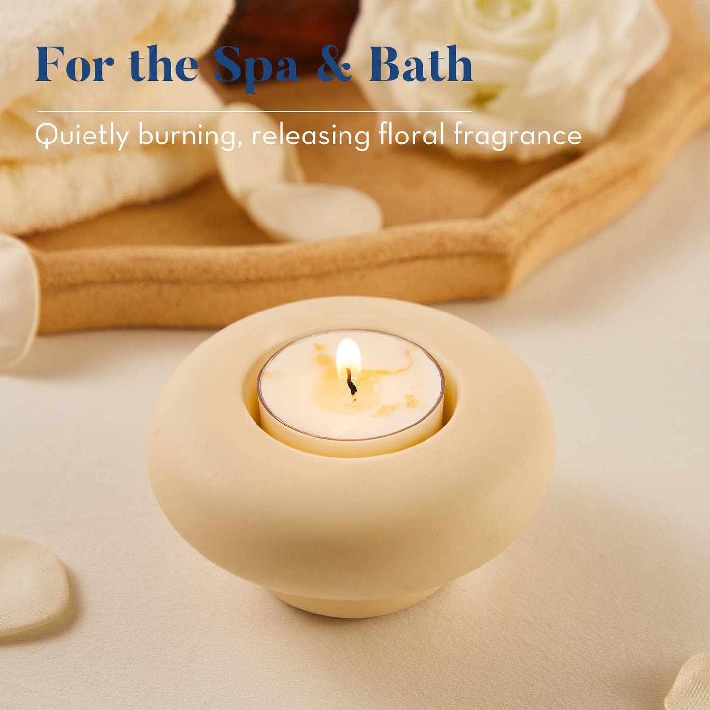 Crenovo Jasmine Scented Tealight Candles with Dried Flowers, 4 Hours Non-Toxic Tea Lights, 100% Soy Wax Candles Bulk for Wedding, Spa, Bath, and Home Decor, 16 Pack