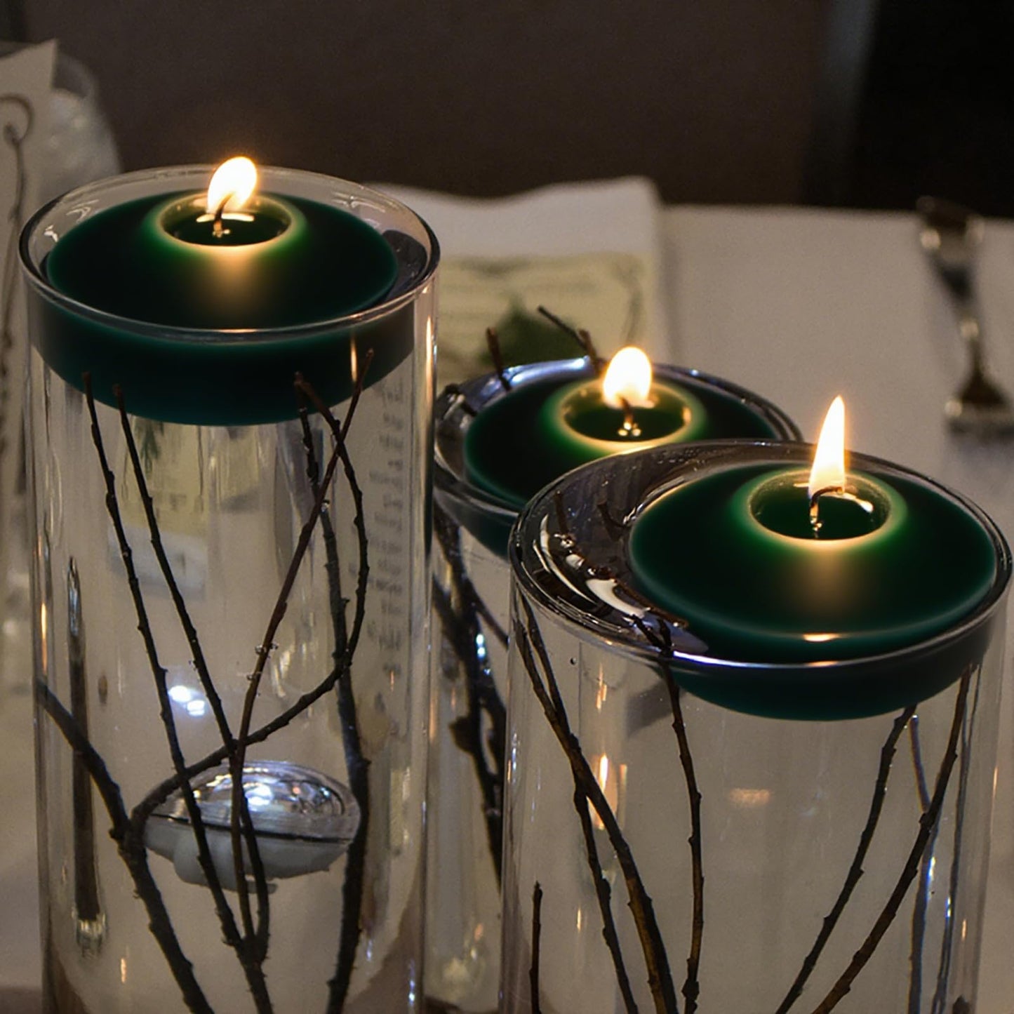 Dark Green Floating Candles 3 Inch 12 Pack – Paraffin Wax Floating Candle for Greenery Weddings, Christmas, Parties & Home Décor – Long Burning & Clean Flame