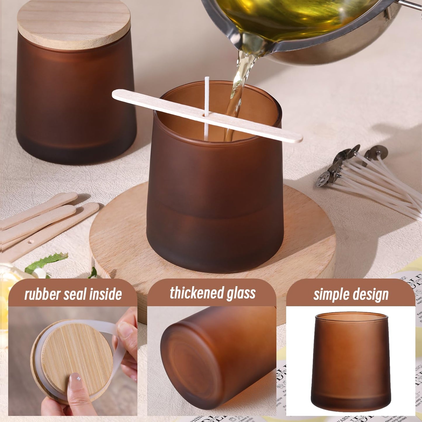 DARJEN 12 Pack Frosted Amber Candle Jars for Making Candles- 9 OZ Empty Glass Candle Making Jars with Making Kits, Candle Making Supplies Candle Containers for Home DIY & GIFS
