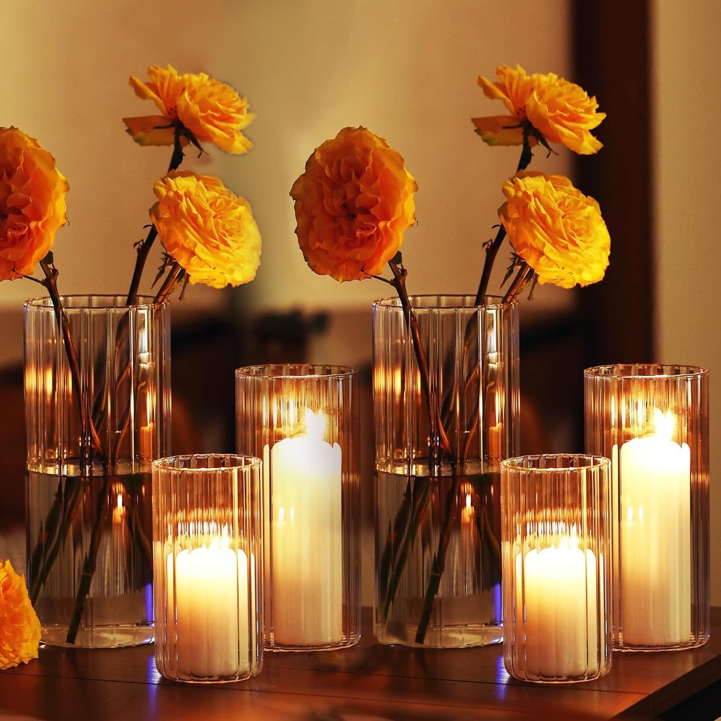 PHOSPHOR 18 Pcs Cylinder Glass Candle Holder 6'', 8'', 10'', Hurricane Candle Holder for Pillar Candle Tall Glass Cylinder Centerpieces Vases Floral Room Decor