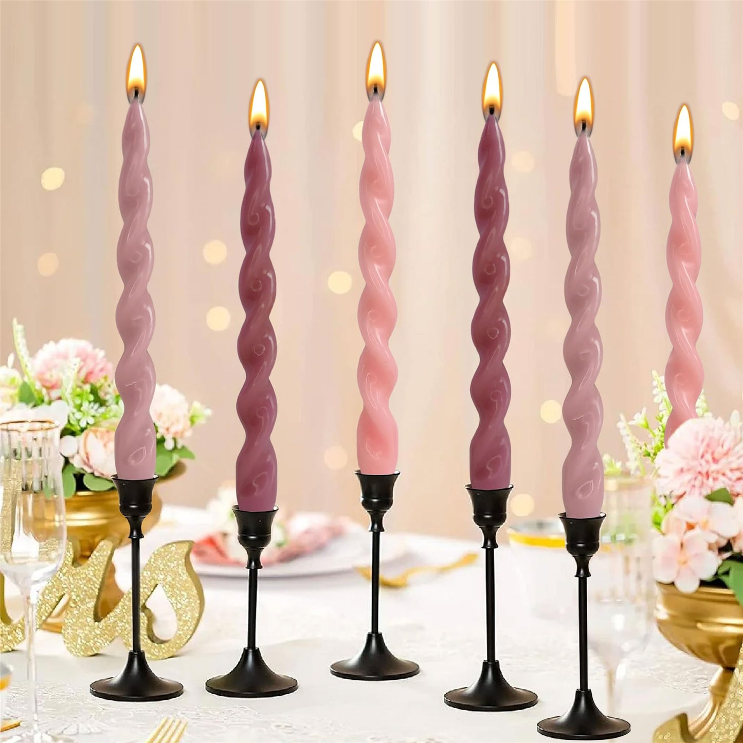 Spiral Taper Candle Twist Candlesticks,Gedengni 10inches Long Tapered Candle Pink Candle Sticks Colorful Twisted Candles for Wedding Home Dinner Party Gift,Pack of 6 (22D6P-PIKMIX)