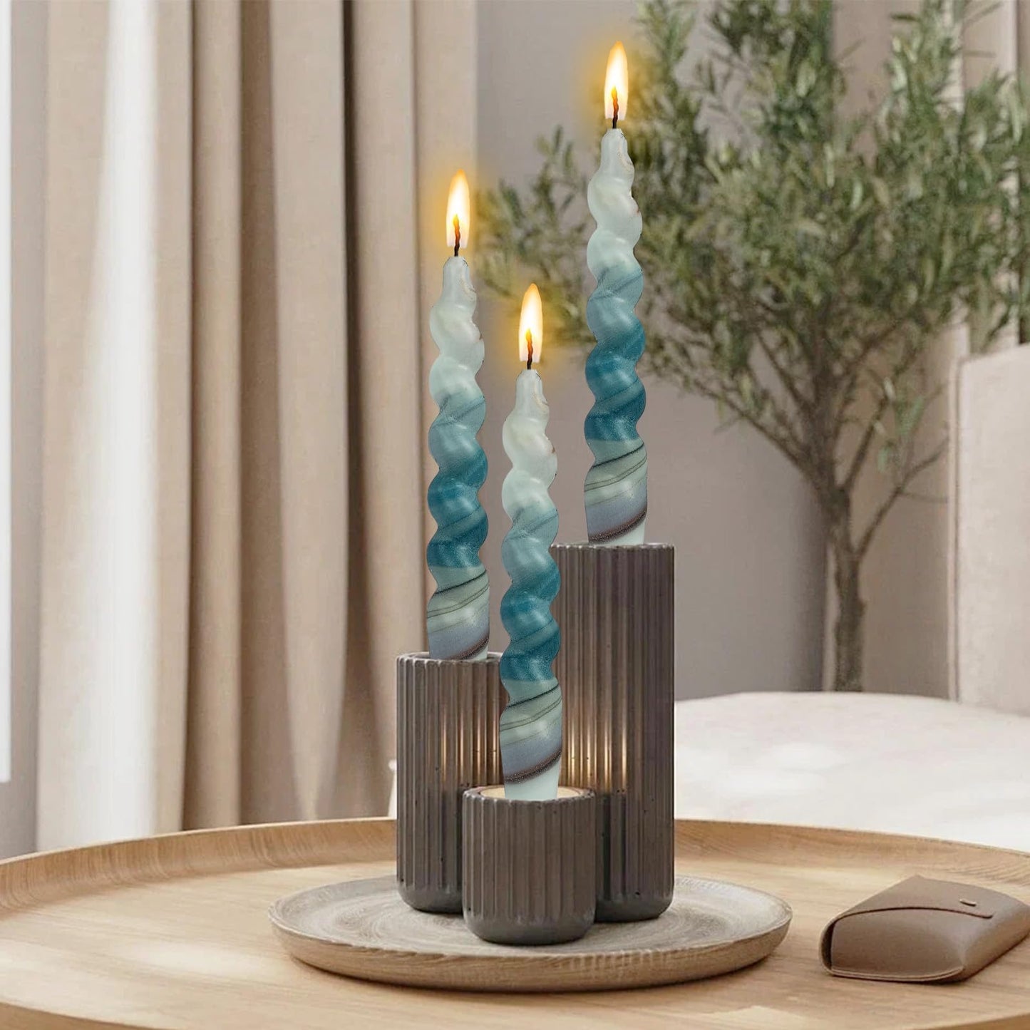 NJAO HOO Candlesticks 7.5 in Spiral Taper Candles Twisted Candle Sticks Hand Printing Marble Candlesticks for Home Garden Decor Simple Modern, 2Pcs
