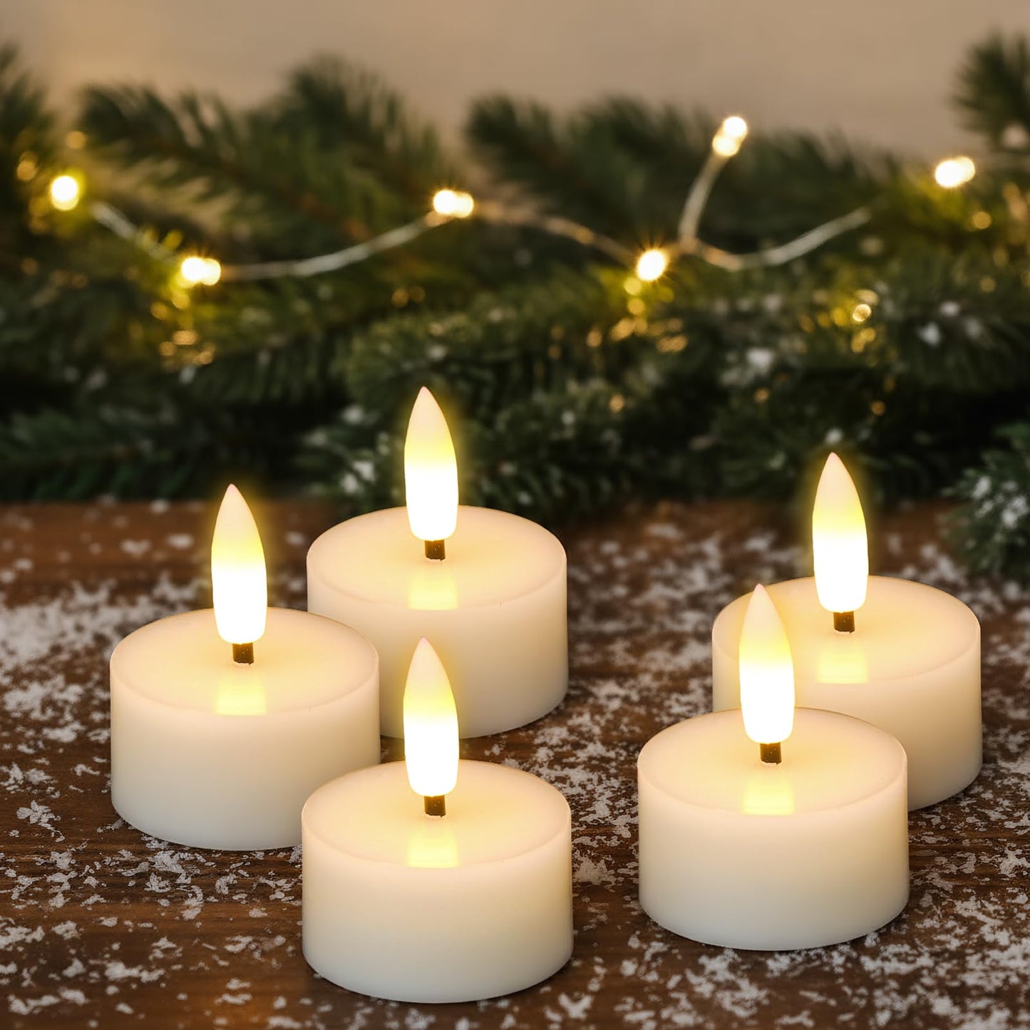GenSwin Real Wax Tea Lights Candles Battery Operated, Flameless LED Tealights Candles with 6H Timer, 10 Pcs Battery Tea Lights with 3D Flame for Christmas Holiday Home Decor(Ivory, D1.6” x H2”)
