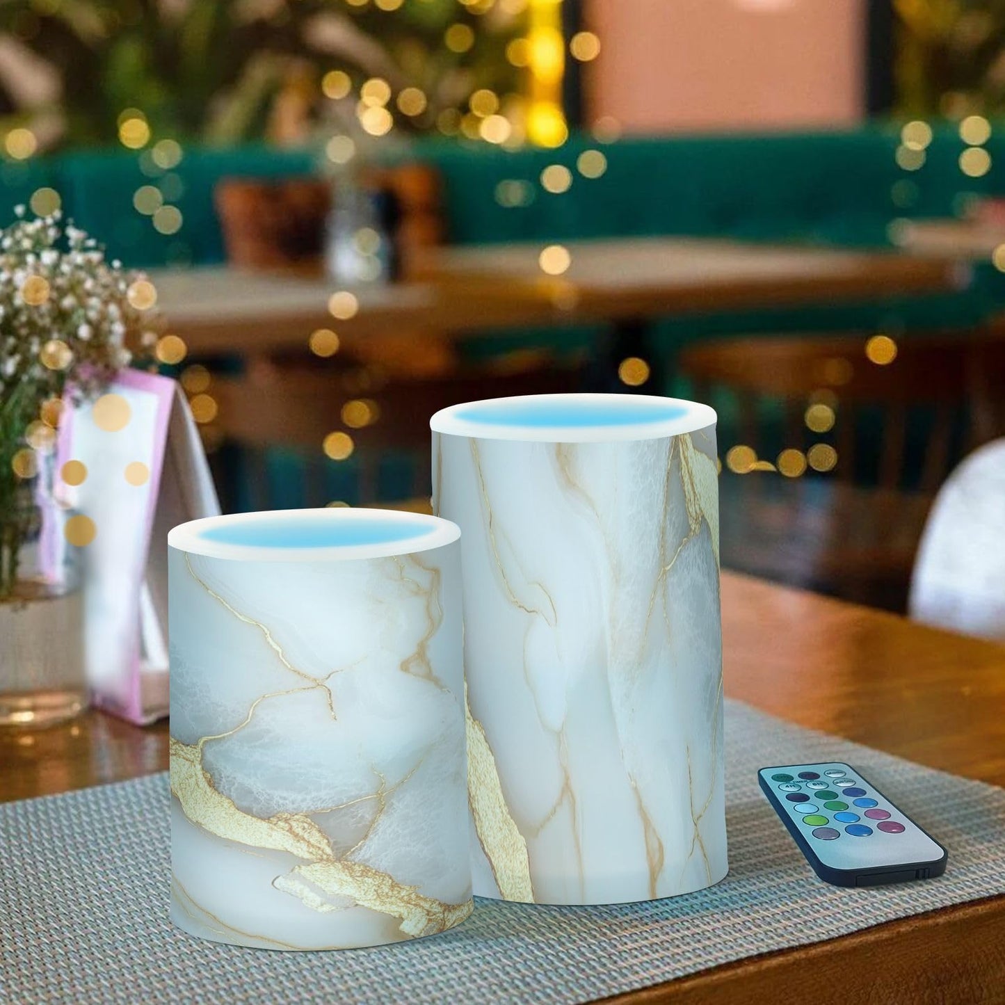 Zathe Flameless Pillar Candles Remote Control Led Flameless Candles for Outdoor Marble White White