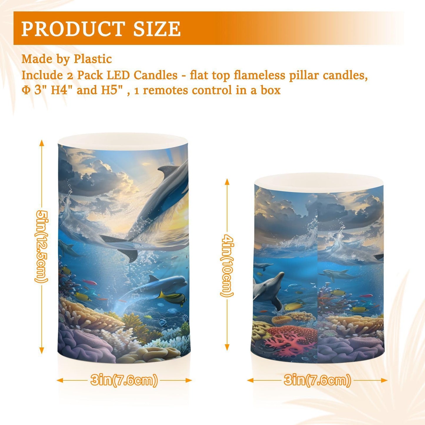 panksolu Flickering Flameless Candles, Sea Leaping Dolphins LED Candles with Remote Timer, Battery Operated Candle for Valentine Wedding Halloween Christmas Decor - Set of 2
