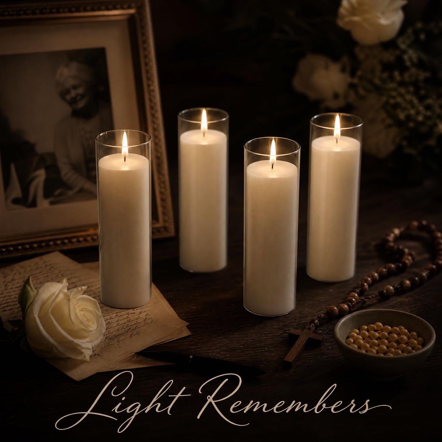 chaoxinge 2.24x7 inch 7 Day White Pillar Candles in Glass Set of 4 Up to 120Hour Burn time, Unscented Prayer, Religious Candles for Memorials, Vigil, and Emergency