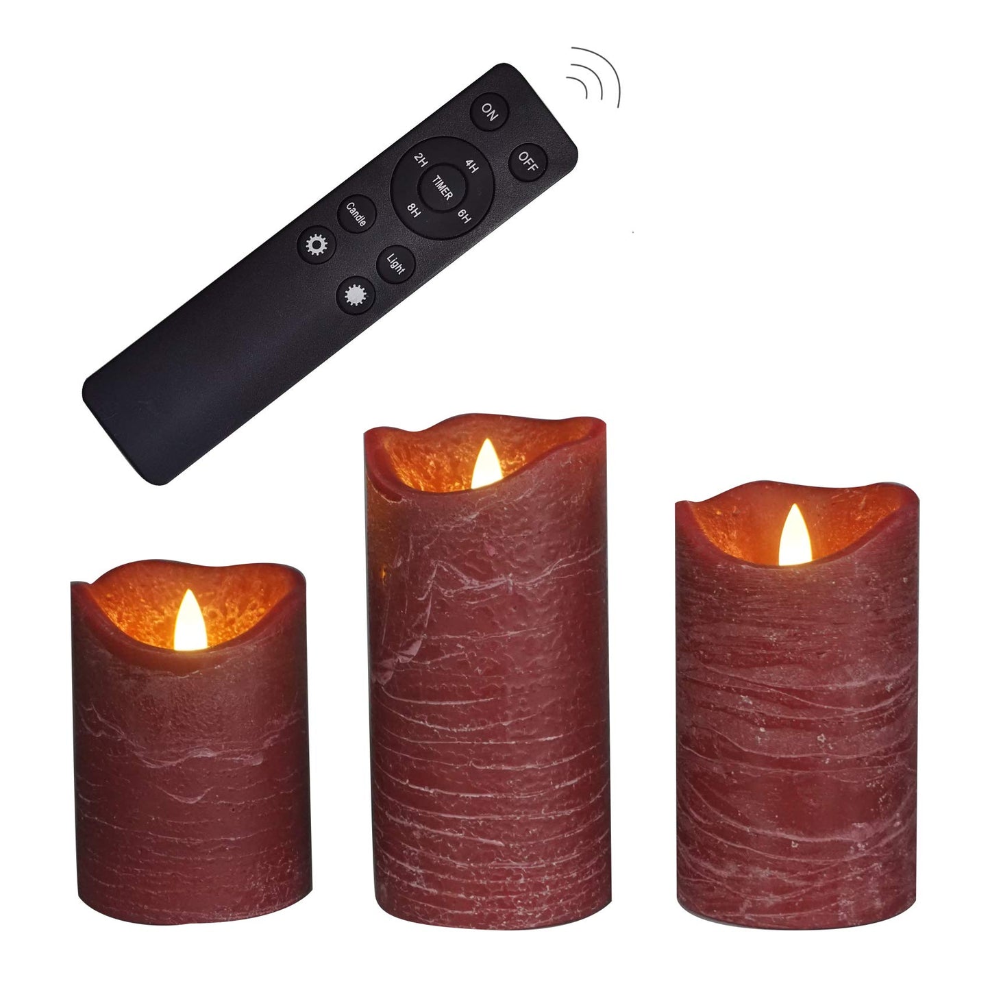 iZAN 3 Pack Real Wax Flameless Candles Battery Operated LED Pillar Flickering Realistic Electric Candle Gift Sets with Remote Control and Cycling 24 Hours Timer 3”D X 4" 5" 6" H (Burgundy)