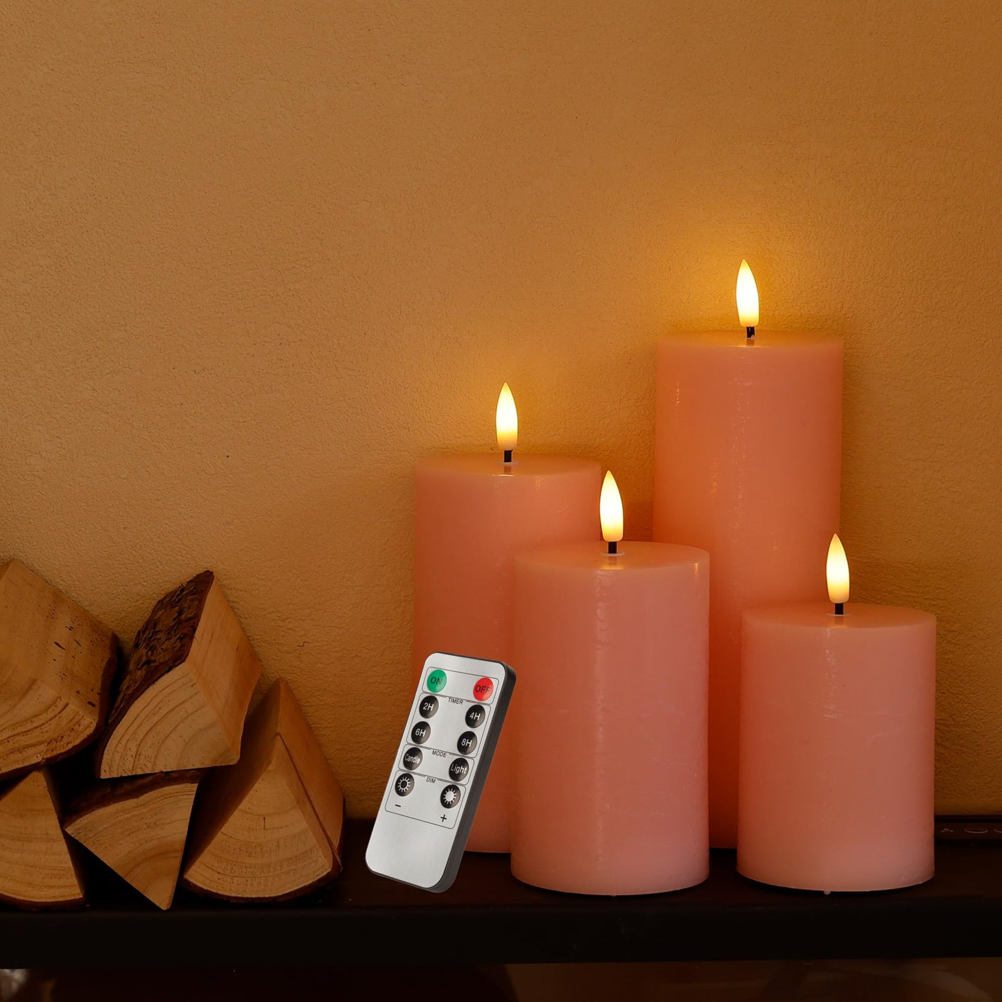AFINETH Pink Flameless Candles, Real Wax Pillar Battery Operated Candles, Flat Top Flickering LED Pillar Candles with Remote, 4 Pack Fake Candles for Home Party Wedding Romantic Night Decor