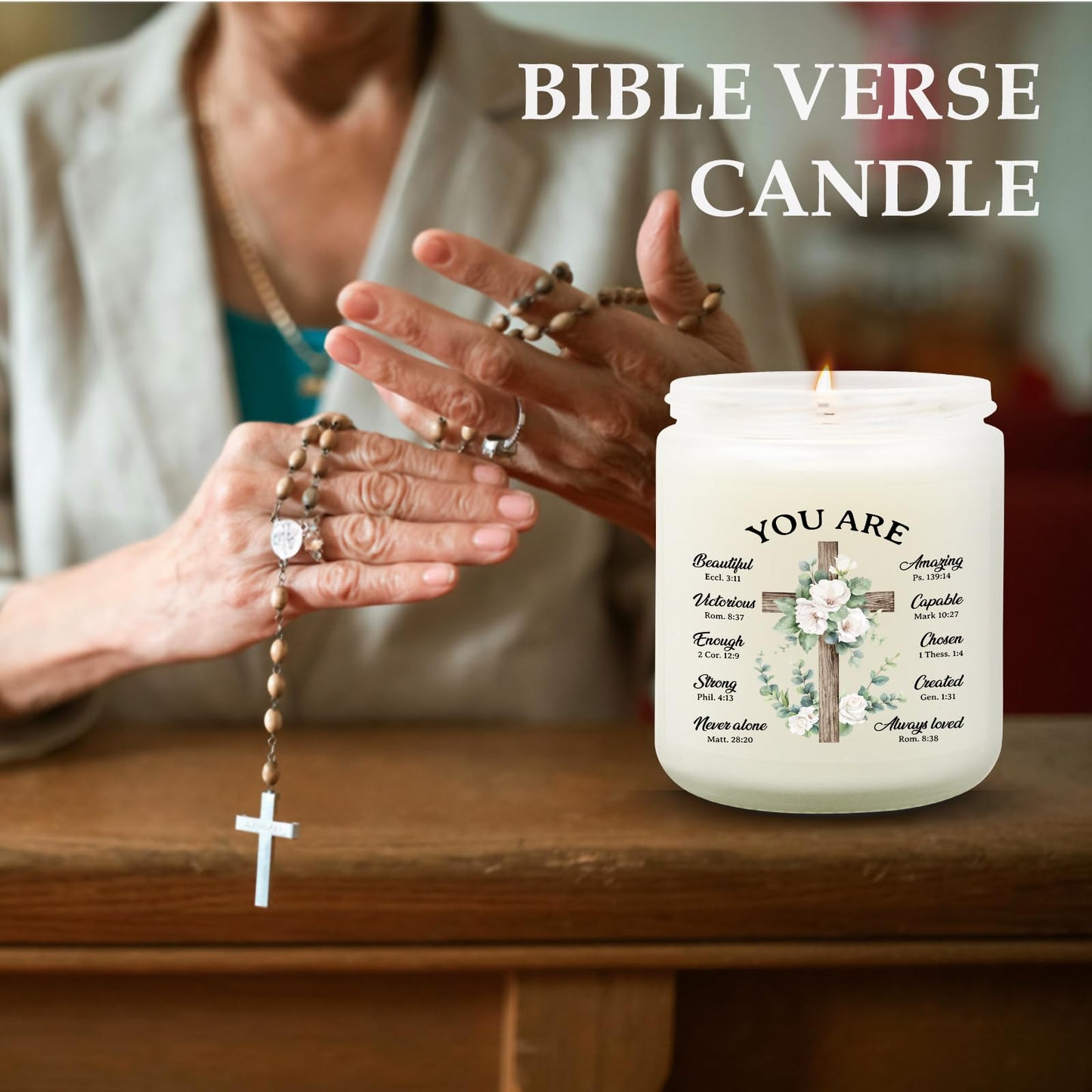 Goiicoln Bible Verse Candle, Faith Candles with Religious Messages, Religious Christian Gifts for Women Mom Sister Wife, Inspirational Gifts for Women, Baptism Gift for Girl Boy, Prayer Blessed Candle