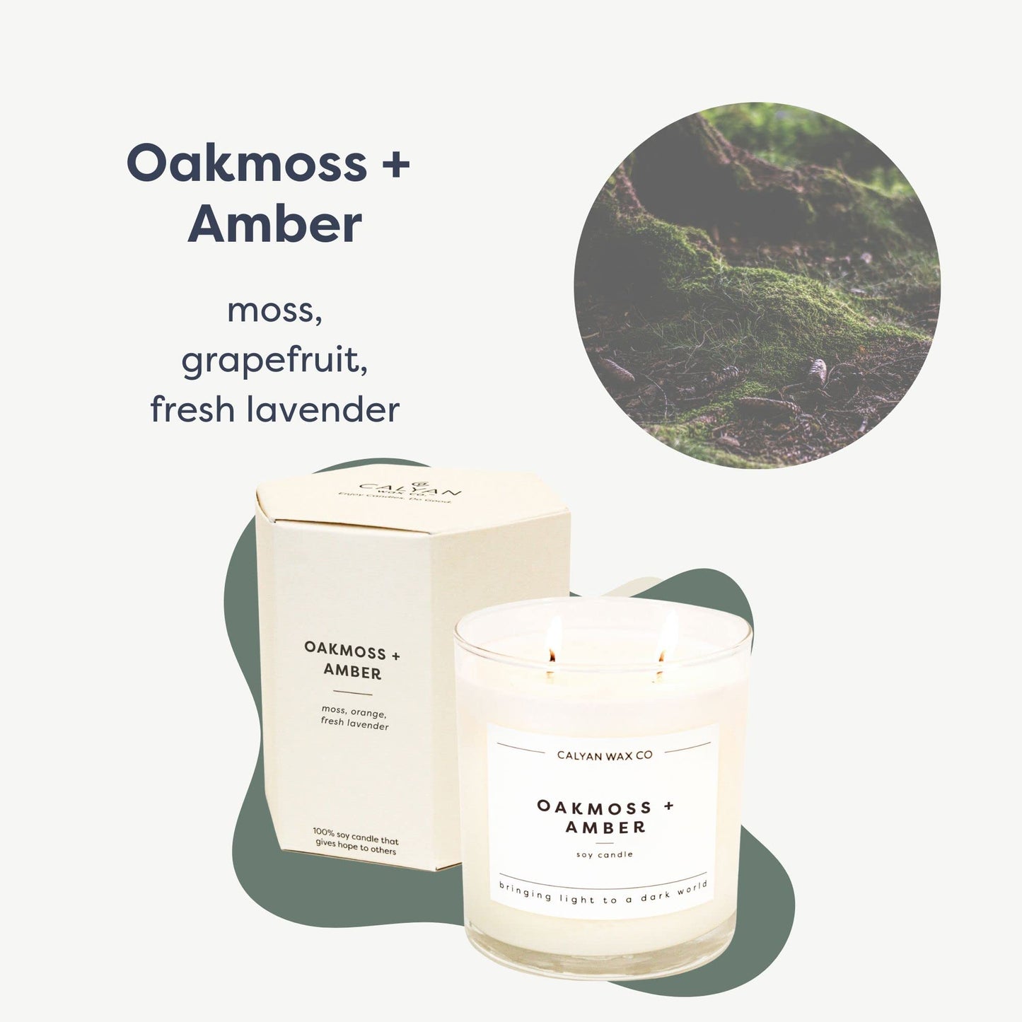 Calyan Wax Co. Oakmoss & Amber 2 Wick Scented Candle - 37 Hour Burn - Luxury Clean Soy Wax Candles - Long Lasting Large Glass Jar Candle for Home - 8.8oz