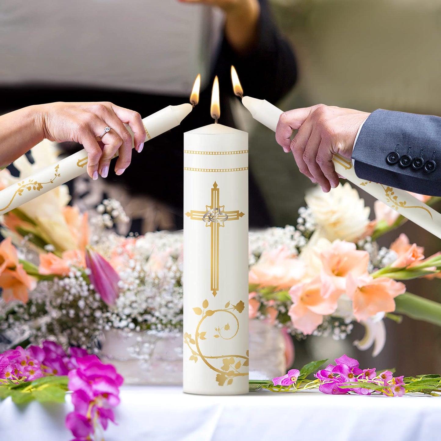 Frienda Unity Candles for Wedding Ceremony Set Wedding Unity Taper Candles Catholic Religious Ceremony Accessories(Retro Style)