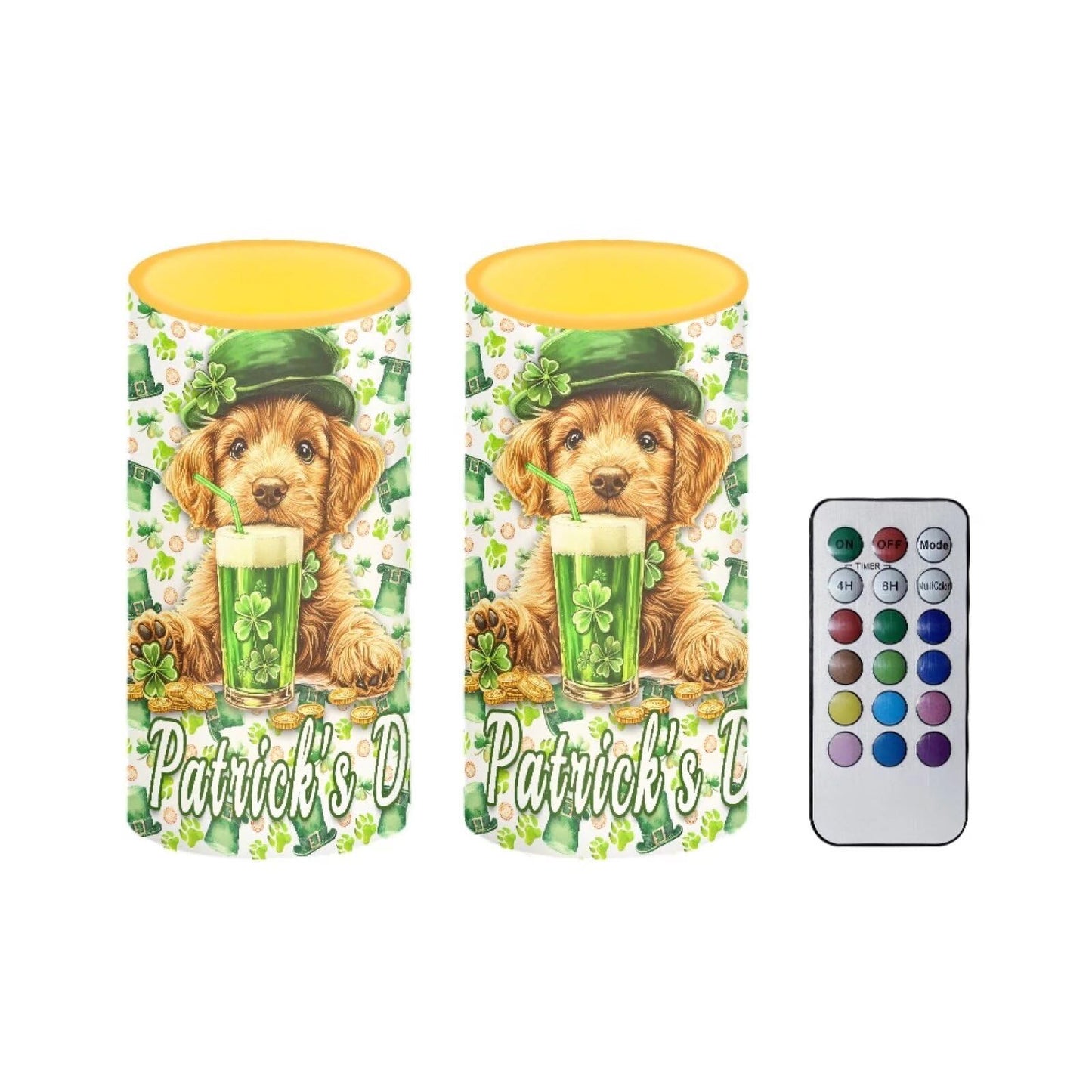 Luarisgur St Patricks Day Flameless Candles Green Dog Battery Operated Candles with Remote and Timer LED Flameless Candles 2 Pack 6 x 3 inch for Home Decor Bedroom
