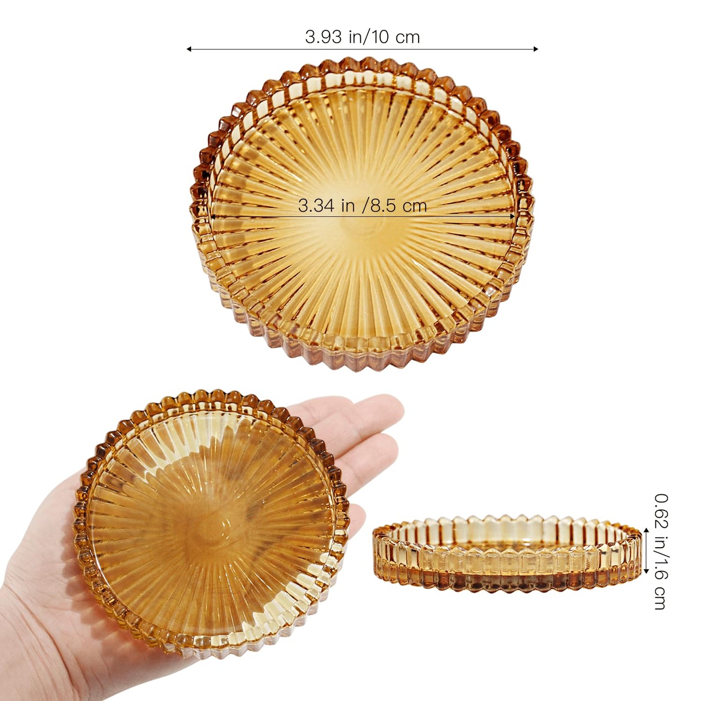 CHOCSTAY Glass Pillar Candle Holder, 4" Amber Candle Plates Set of 6, Glass Candle Holders for Wedding, Party, Holiday, Home Decor, Table Centerpiece