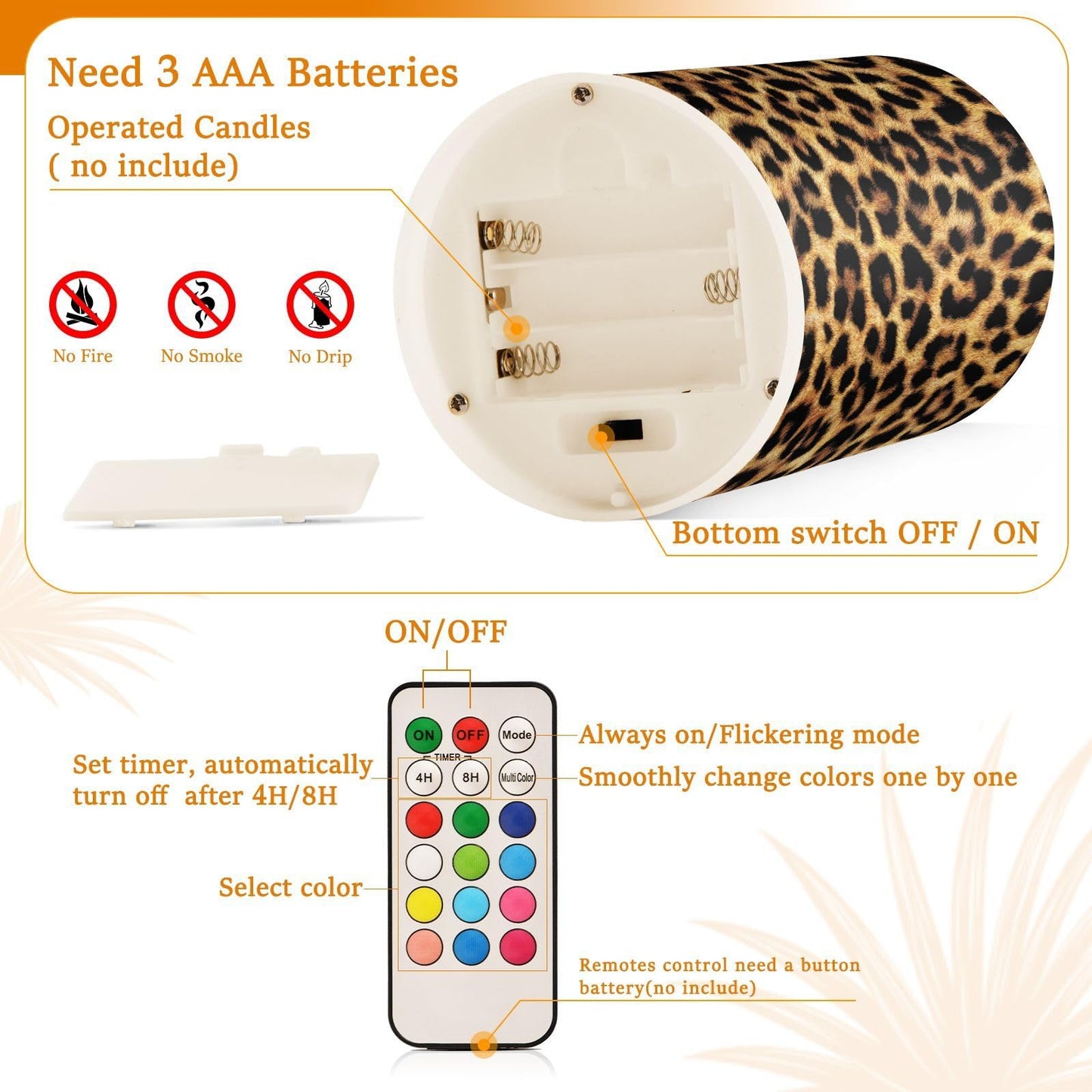 BOENLE Flickering Flameless Candles, Leopard Texture LED Candles with Remote Timer, Set of 2 Battery Operated Candle for Valentine Wedding Birthday