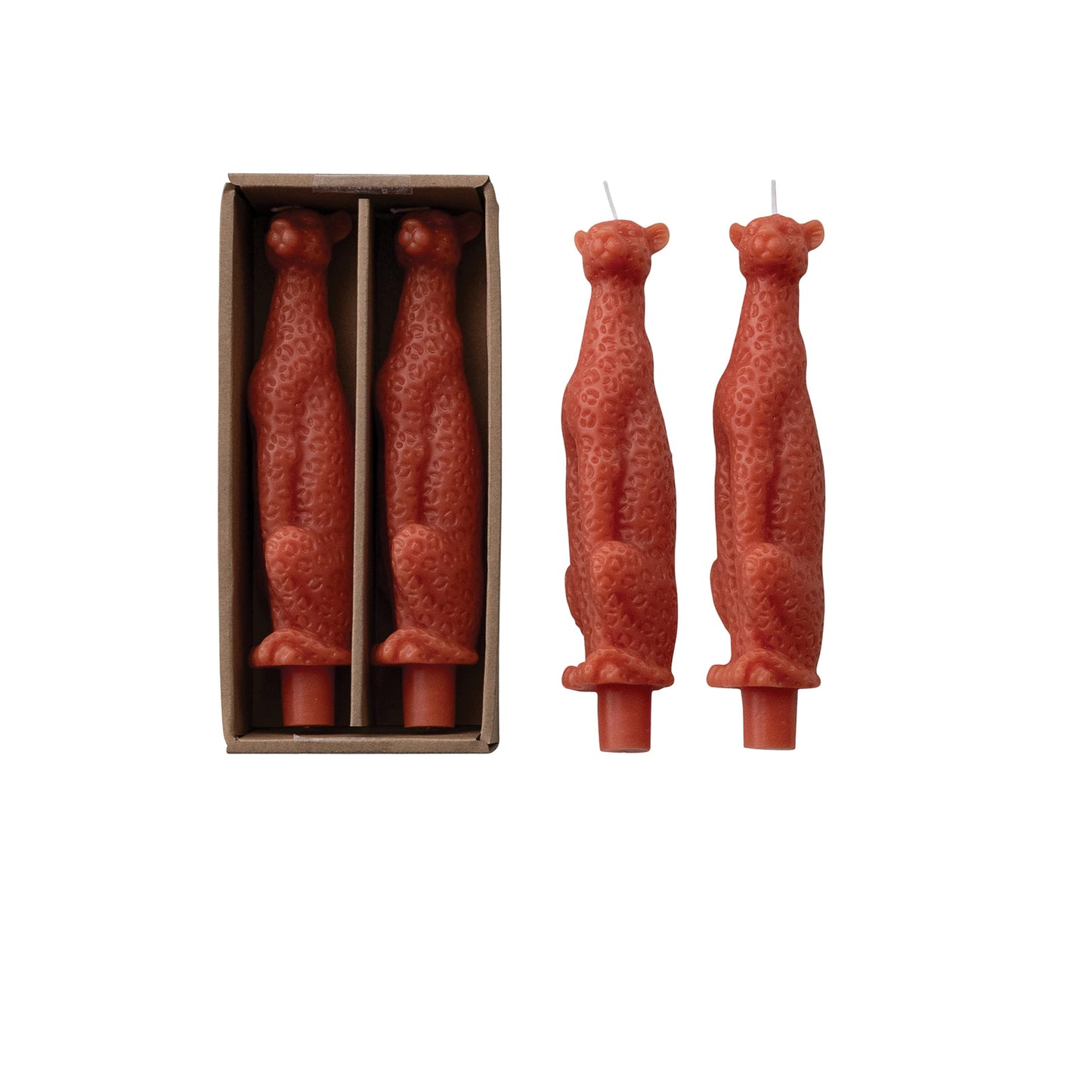 Creative Co-Op 2-Piece Leopard Shaped Unscented Taper Candles, Coral Color