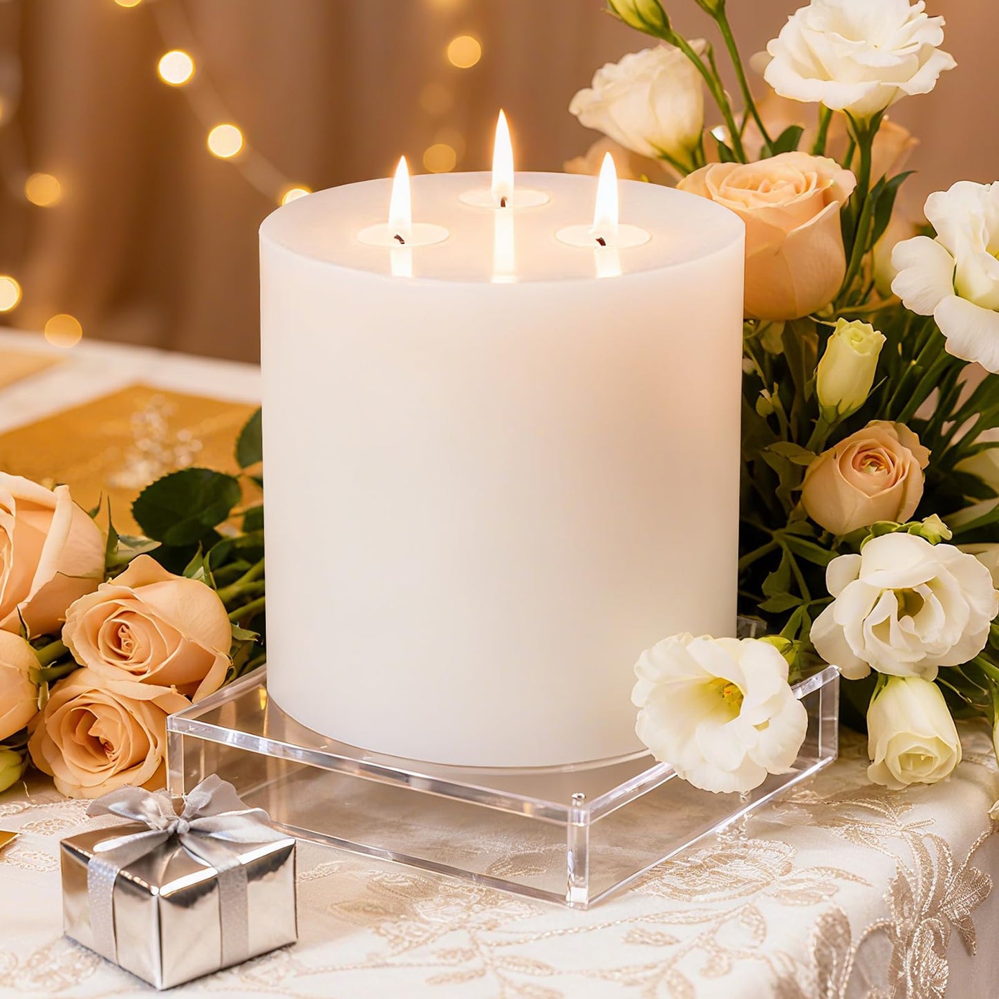 Extra Large Pillar Candles 3 Wick Unscented White Candles Emergency Pillar Candle 175 Hours Long Burning Candle 6" x 6" Dripless Smokeless Dinner Candles for Home Party Wedding