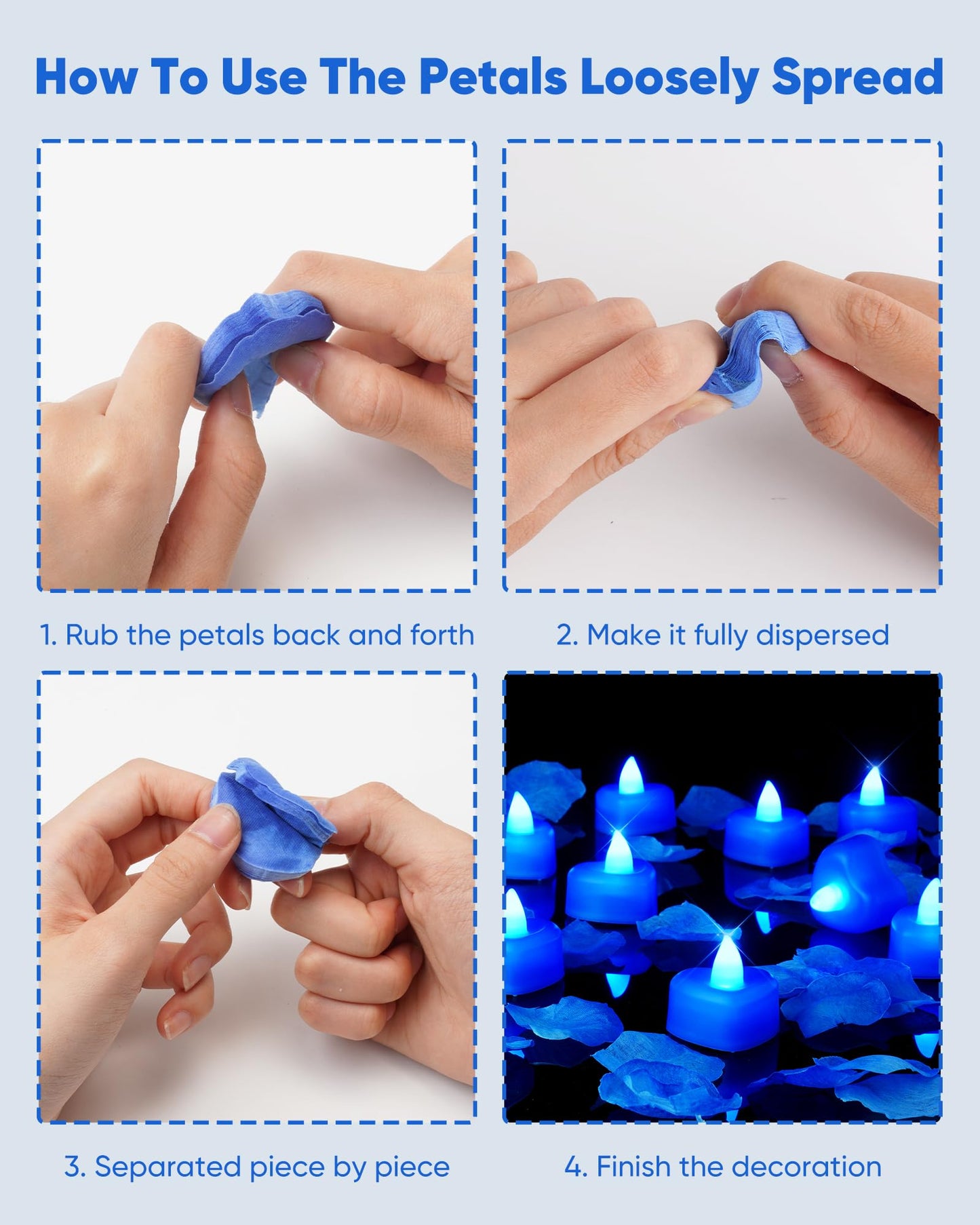 Amagic 1000 Pieces Blue Artificial Rose Petals with 12 Blue Heart LED Tea Lights, Rose Petals, and Candles Set for Proposal, Anniversary, Romantic Night, Wedding Decor