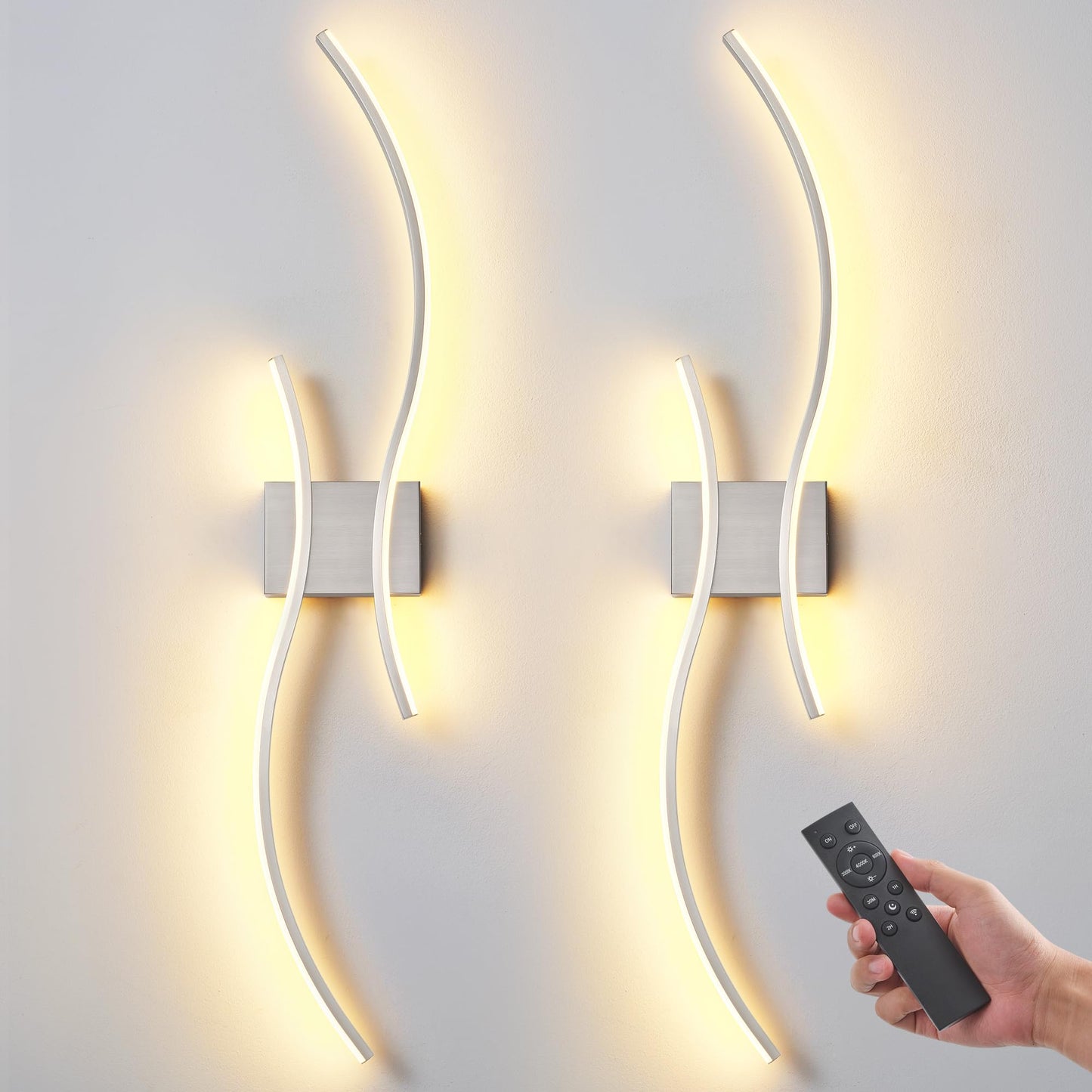 GLOTHOR Battery Operated Wall Sconce Set of 2, Dimmable Modern LED Rechargeable Wall Light with Remote Control, Wall Decor for Living Room, Hallway, Quick Install, No Electrician Required