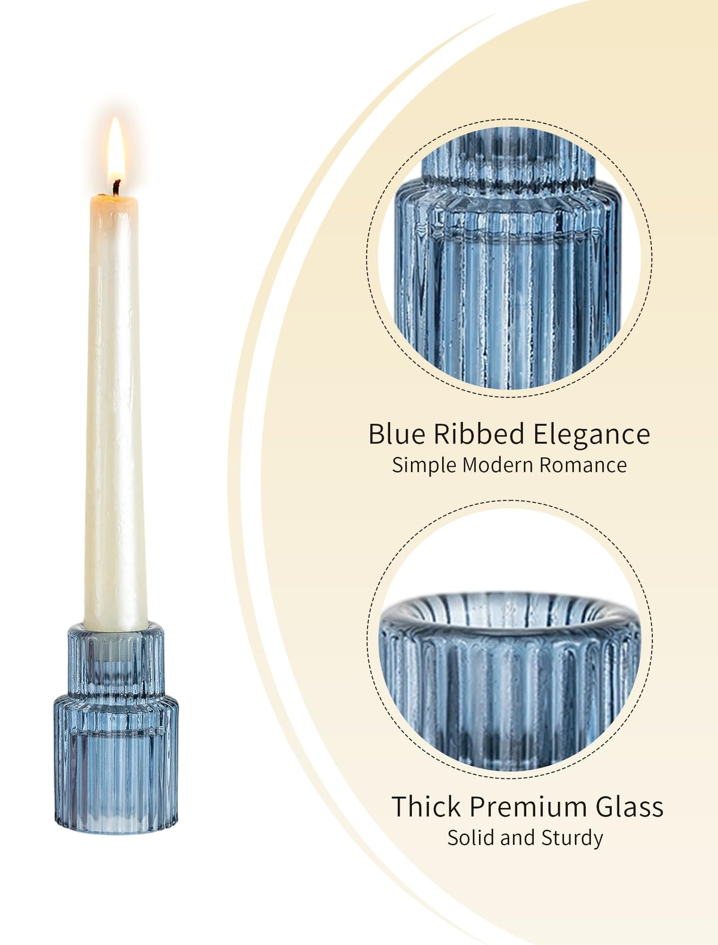 Romadedi Glass Candle Holders for Candlestick - 10 Pcs Blue Tapered Candle Sticks Holder Decor Bulk for Wedding Table Centerpiece Ribbed Taper Holder for Birthday Party Bridal Showers