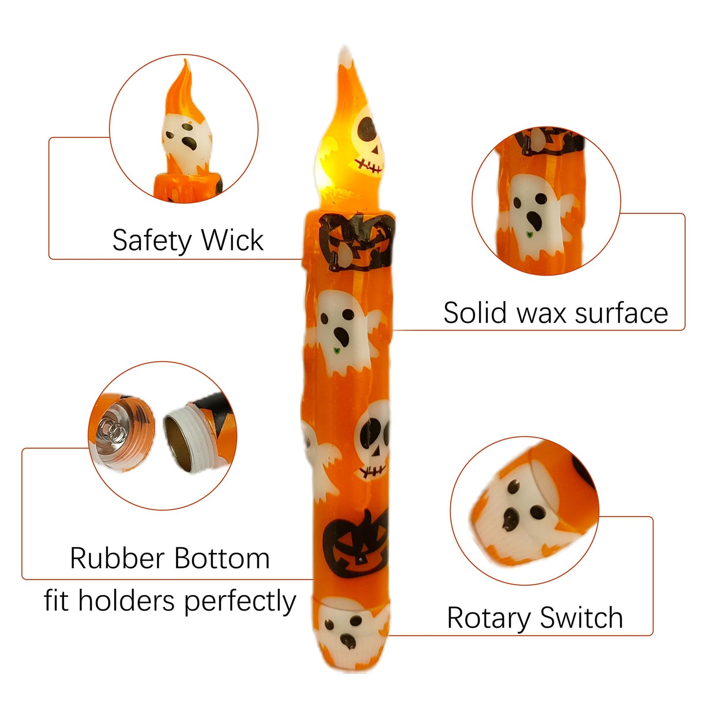 Gedengni Halloween Candlesticks Flameless Taper Candle, 4pcs Printed LED Tapered Candles Remote Dipped Candle 6inch Battery Chandelier for Enchanting Weddings and Harry Potter Inspired Vigils(Hall)