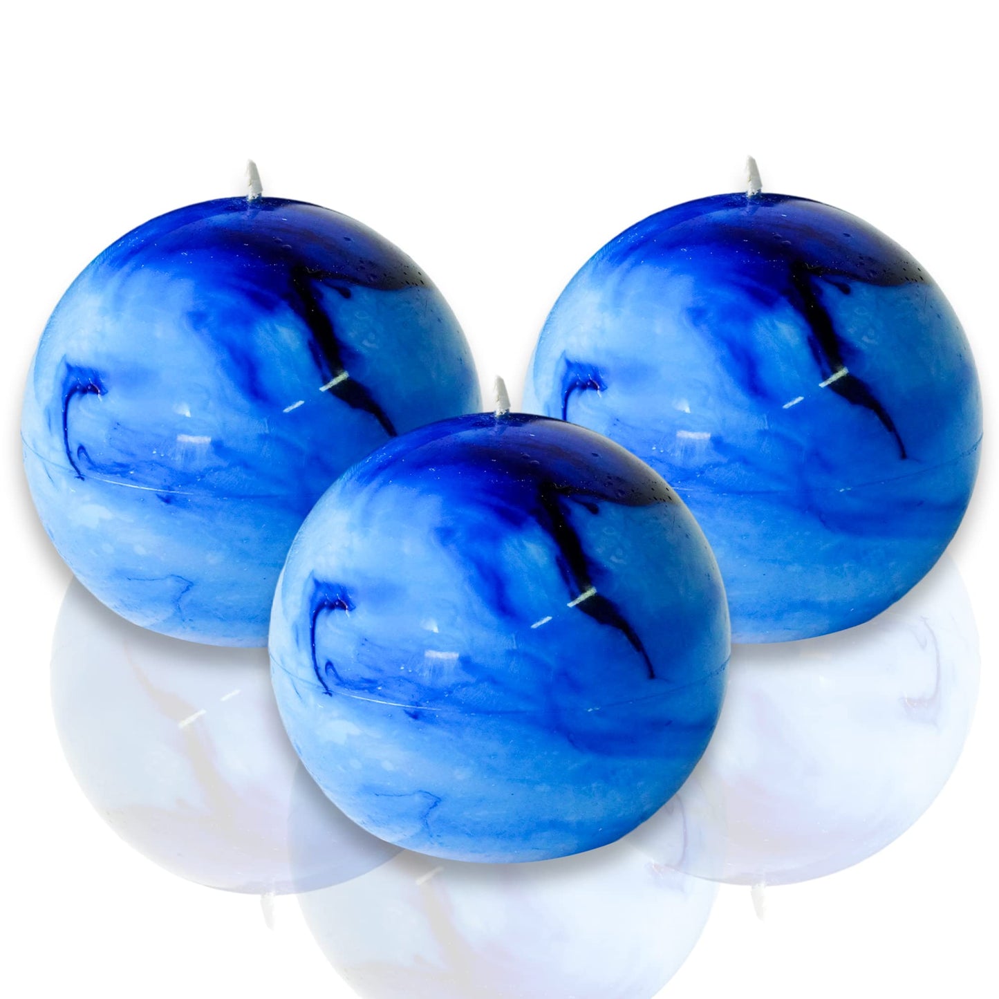 LPUSA Tie-dye Bule Rustic Ball 3 Inch Round Candles - Unscented, Ideal for Weddings, Holidays & Home Decor - Set of 3 Paraffin Sphere Candles
