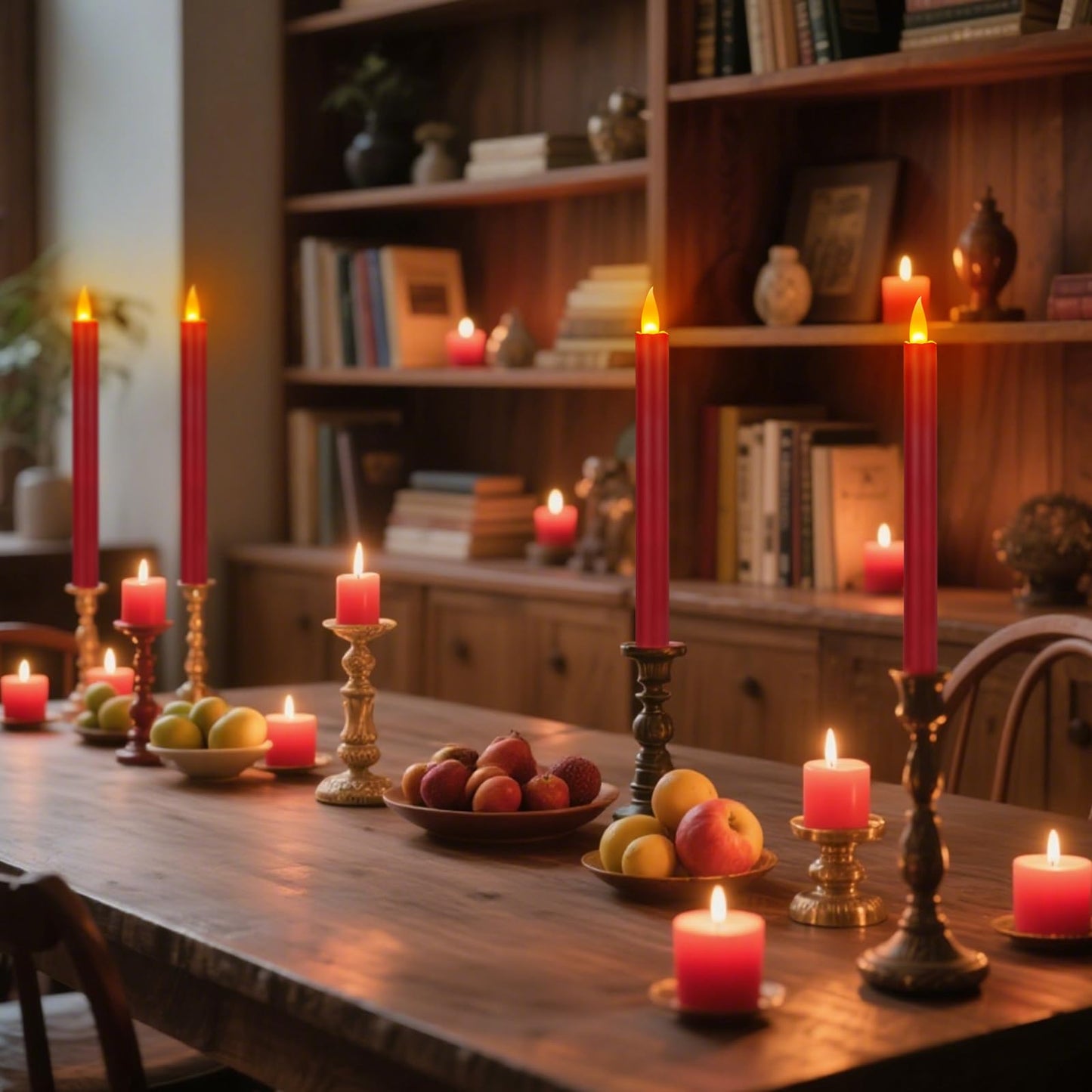 Flameless Taper Candles 10" Dripless Battery Operated Taper Candles Included Remote Timer 400+ Hours by 2AA Batteries for Halloween Christmas Wedding (Burgundy, 12 Pack)