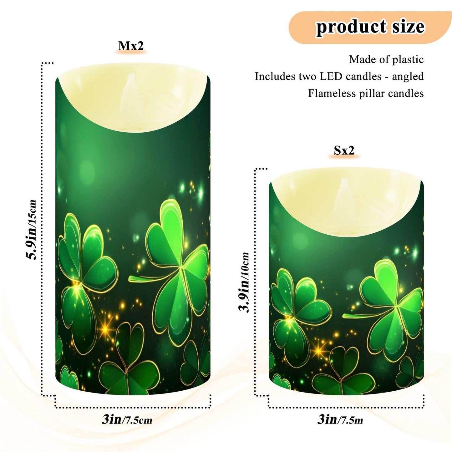 St. Patrick's Day Flameless Candles Set of 2 Clover Pattern C Realistic LED Candles with Remote Battery Operated Holiday Decorations