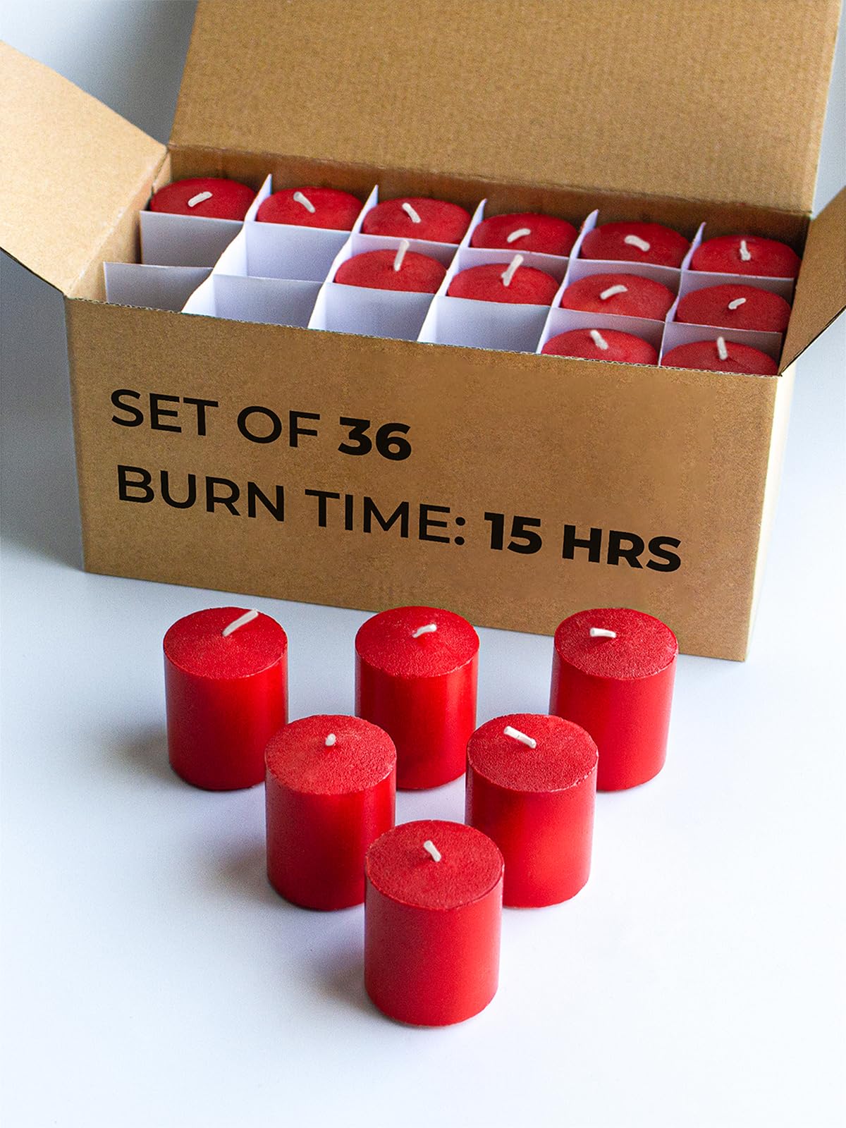CANDWAX Unscented Red Votive Candles Set of 36 - Clean-Burning, Long-Lasting 15 Hour Burn - Ideal for Weddings, Home Décor, Spa, Events - Bulk Value for Versatile Use