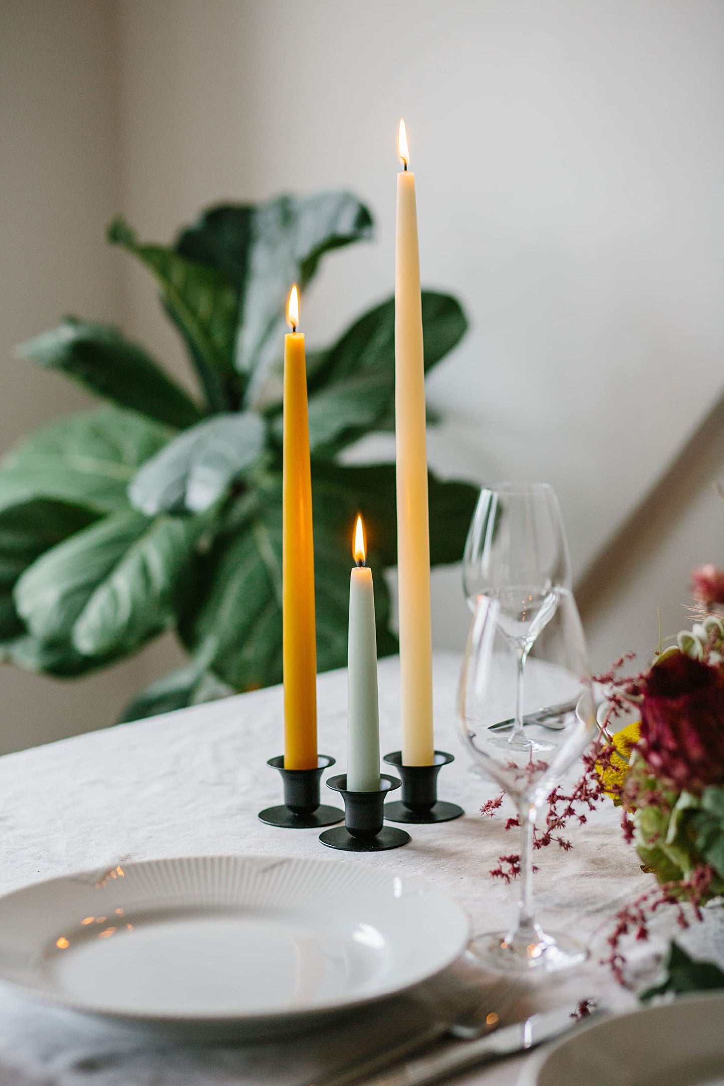 Kunstindustrien® Taper Candles, Set of 4, 13.8" – Made in Denmark, Long Burning Candles 15h, Unscented & Smokeless Candlesticks – Elegant Tall Candles for Weddings Dinners & Home Decor (Pastel Yellow)