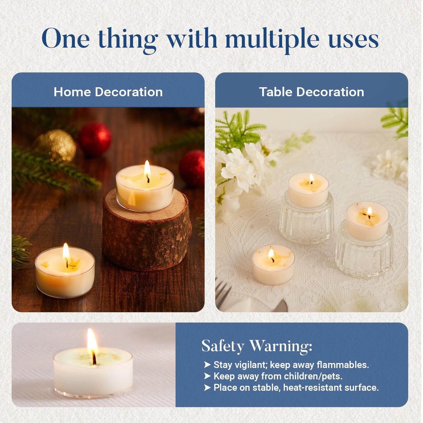 Crenovo Jasmine Scented Tealight Candles with Dried Flowers, 4 Hours Non-Toxic Tea Lights, 100% Soy Wax Candles Bulk for Wedding, Spa, Bath, and Home Decor, 16 Pack