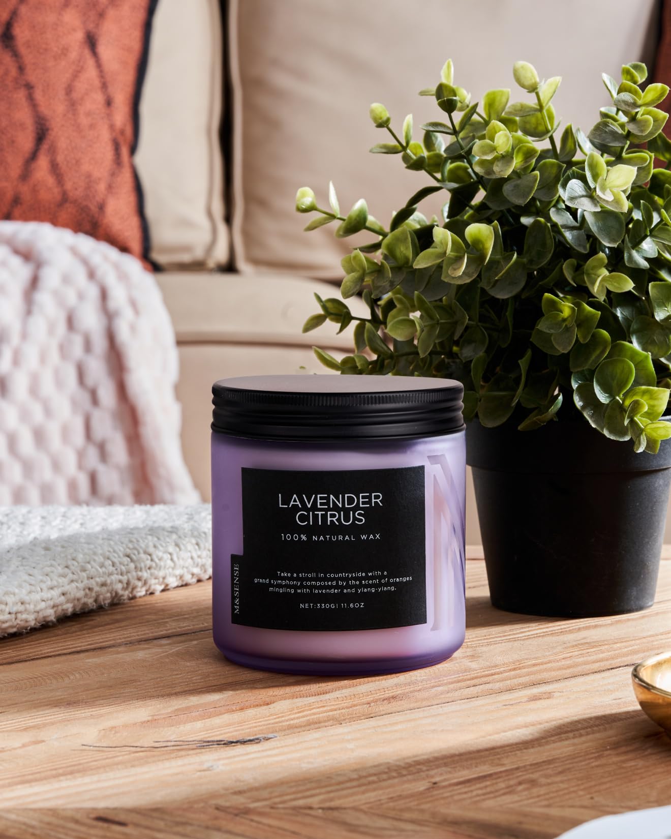 M&SENSE Lavender Citrus Home Scented Candles, 11.6oz Natural Soy Wax, 70 Hours Long Burning, Organic Candles Non Toxic, Aromatherapy Smelling for Mom, Home Fragrance for Meditation Relaxation