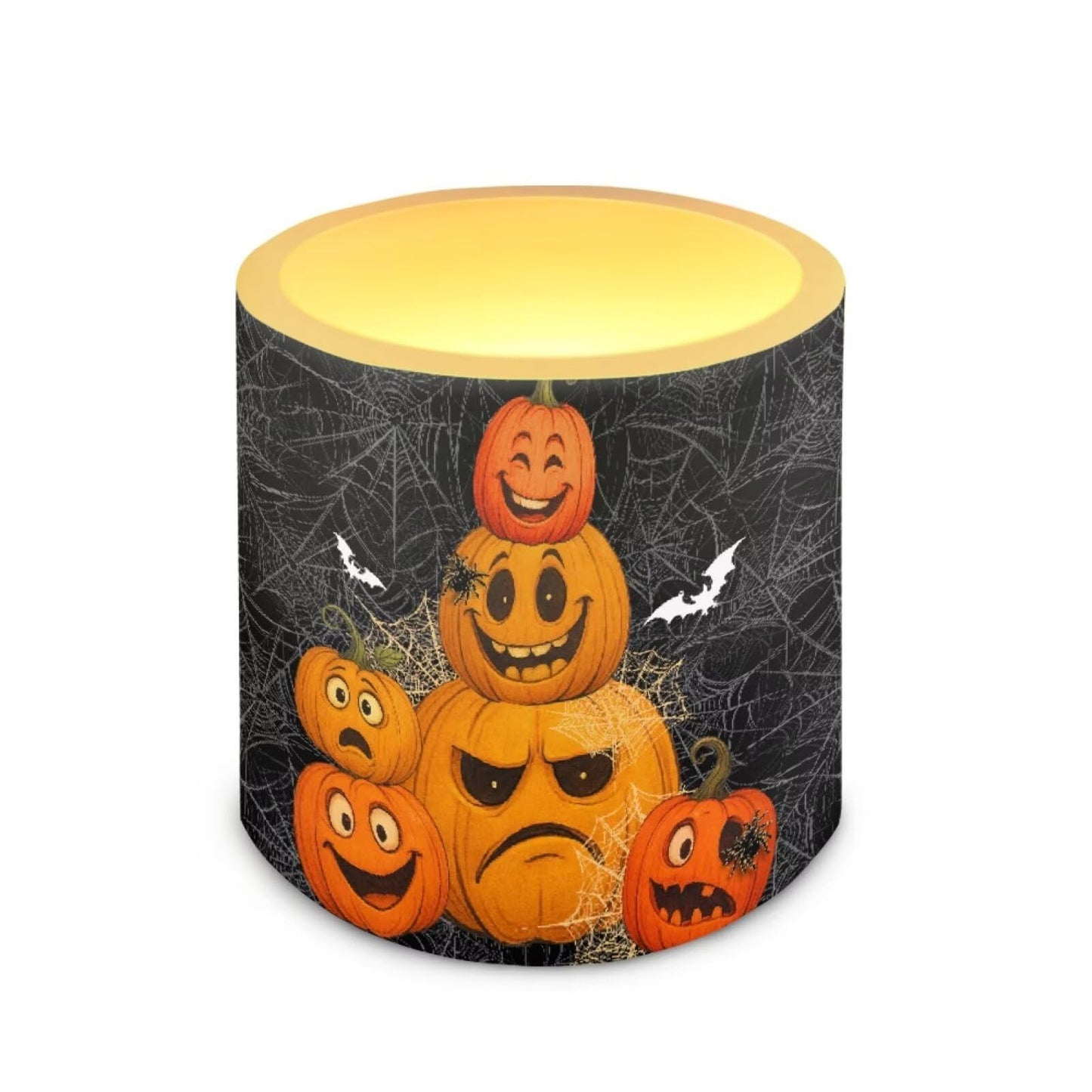 Merkmak Halloween Outdoor Flameless Candles with Remote Battery Operated LED Pillar Candles with Timers Tea Lights for Party Home Living Room Decor, Spider Web Bat Pumpkin Print