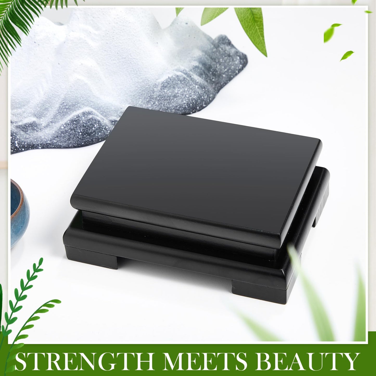 Chunful 2 Pcs Rectangle Wooden Display Stand 5.1 x 3.7 x 1.8 Inch Wood Vase Display Base Black Pedestal Stand Rectangle Vase Riser for Vases Teapot Trophy Collectibles Aquarium Lamp Home Decoration