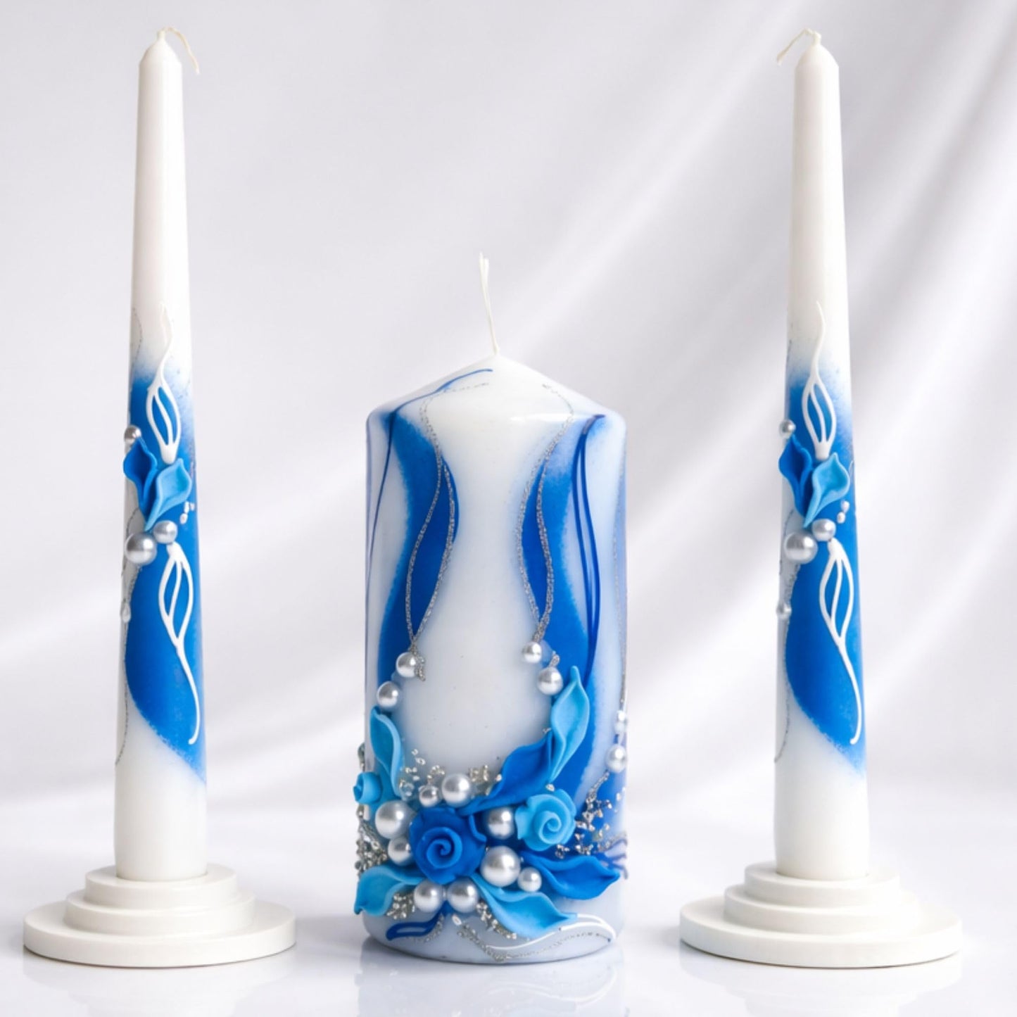 Magik Life Unity Candle Set - Wedding Ceremony & Reception – 6” Pillar & Two 10” Taper Candles – Long Burning Unity Candles for Marriage Ritual – Handmade in USA - Royal | Blue