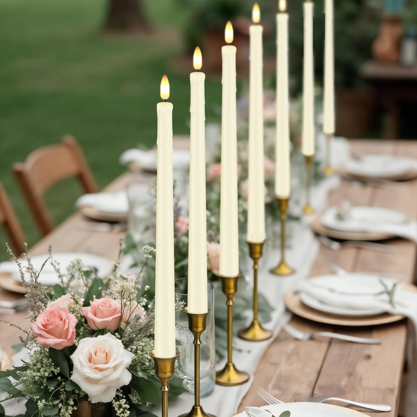 Warmhere 32 Pcs Flameless Taper Candles with Remote Timer, 11 inches Flickering Taper Candles Battery Operated, Ivory Plastic Long LED Candlesticks for Home Party Church Wedding Decor