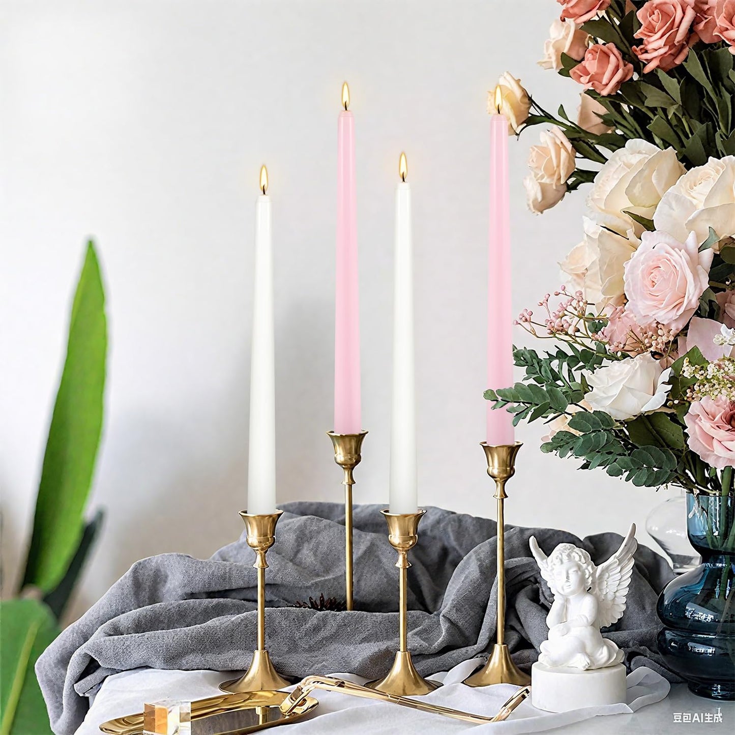 10-Inch Pink and White Taper Candles|24Pack Unscented, Smokeless,Hand-Poured CandleSticks,Perfect for Valentine’s Day, Weddings, Parties, Shabbat, Baby Shower, Birthday,Girls' Night,Home Décor