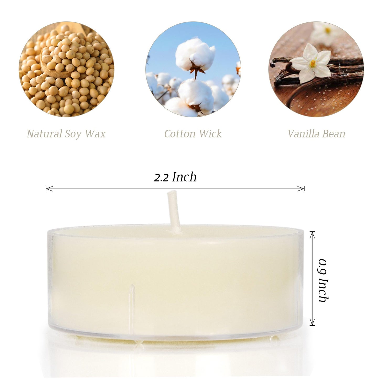 Vanilla Scented Tealight Candles 6Pcs, Natural Soy Tea Lights Candle - 8 Hour Long Burning with Essential Oil for Home Decor, Dinner, Weddings, Party