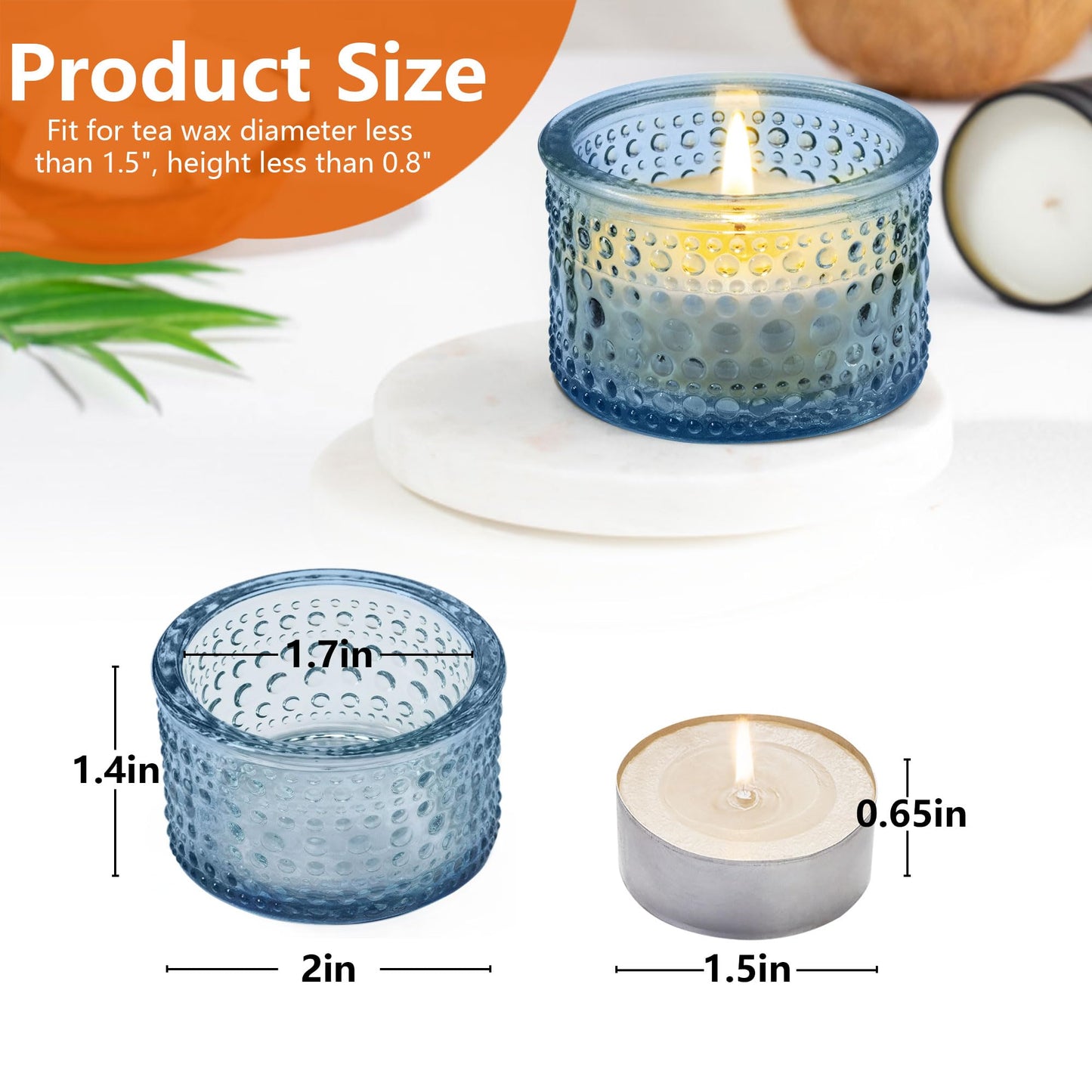 JOYIT Blue Votive Candle Holders Bulk Set of 12, Tealight Candle Holder for Wedding Table Centerpiece, Glass Small Candle Holders for Birthday Party, Valentine's Day, Home Decor (2''X 1.4'')