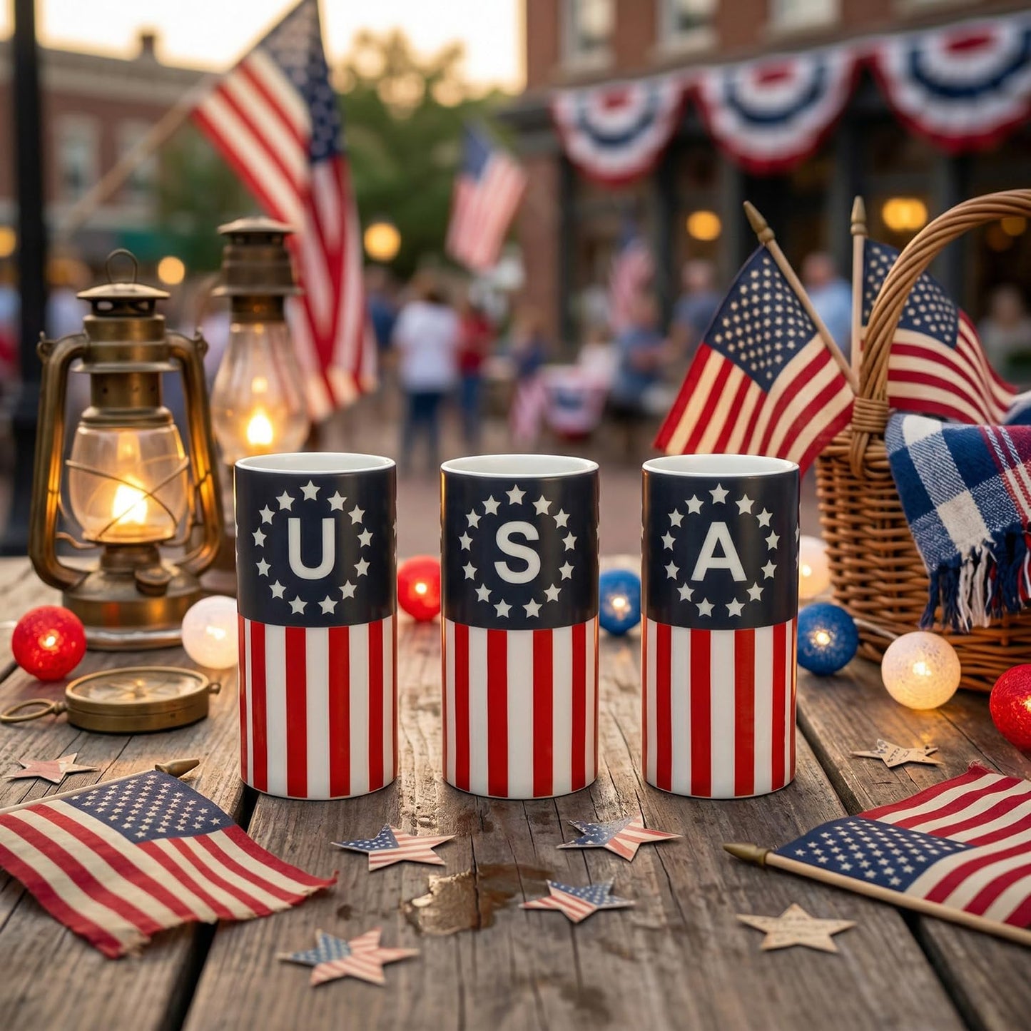 ONEIHOMM 4th of July Candles Battery Operated with Timer Remote Control, Patriotic Candles for American Independence Day Decorations,250th Anniversary American Flag LED Candles,6inch,3 Pcs