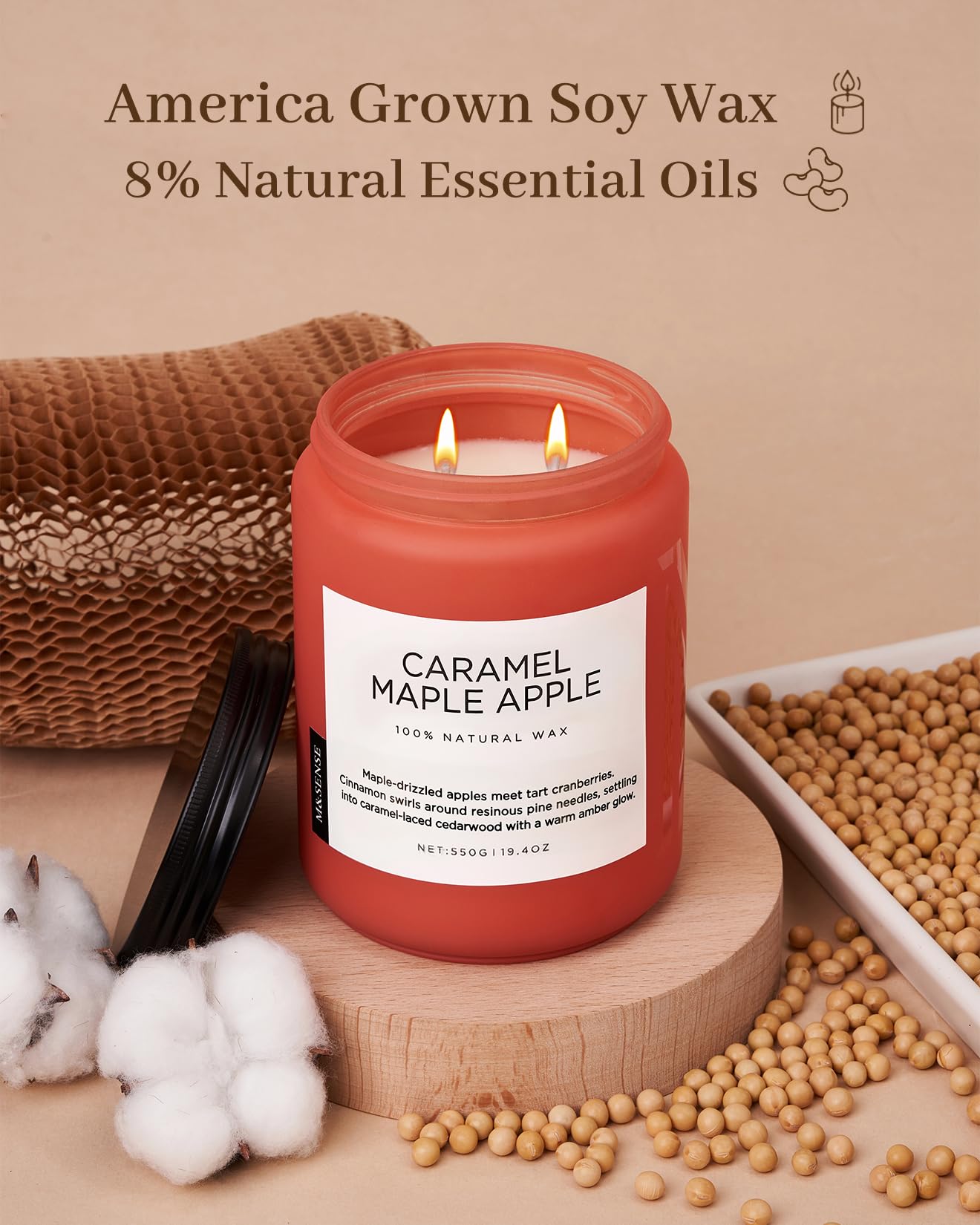 M&SENSE Caramel Apple Pie Candles for Home Scented, Natural Soy Wax 19.4oz Long Lasting 110 Hours Clean Non Toxic Large 2 Wick Candle Gifts for Easter Birthday Housewarming Gifts