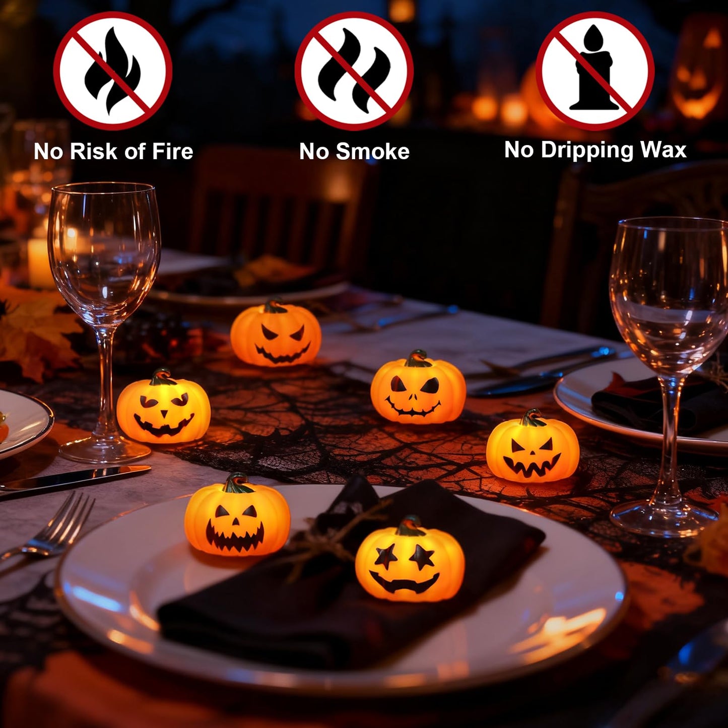 Wondise 6Pack Halloween Pumpkin Tea Lights with Remote and Timer, Battery Operated LED Orange Jack-O-Lantern Candles for Halloween Decor, Flameless Candles for Pumpkin Decorations