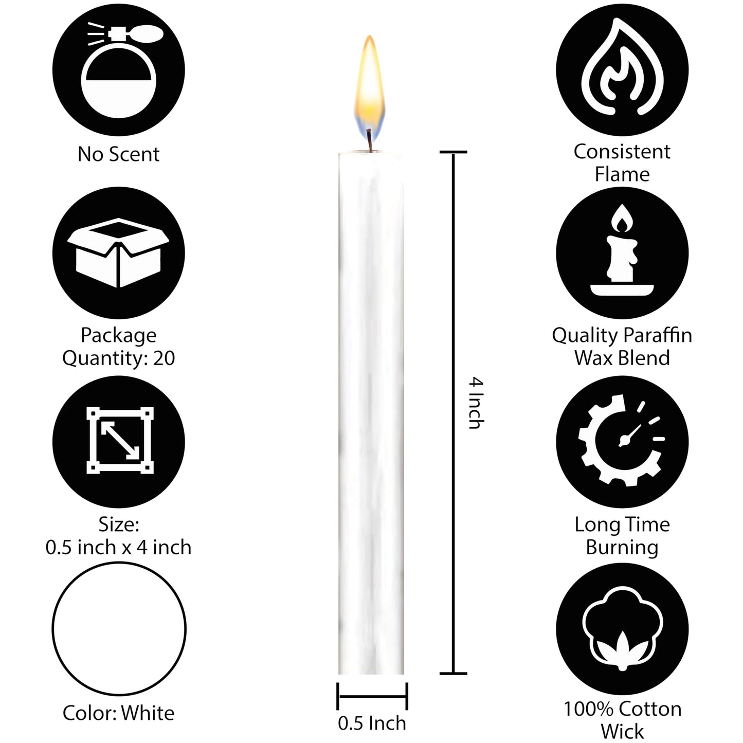 Dinil – Spell & Chime Candles (40 White Candles) – 4" x 1/2" Premium Mini Taper Candles for Rituals, Birthdays, Altar, Spells, Chime Candles (White)